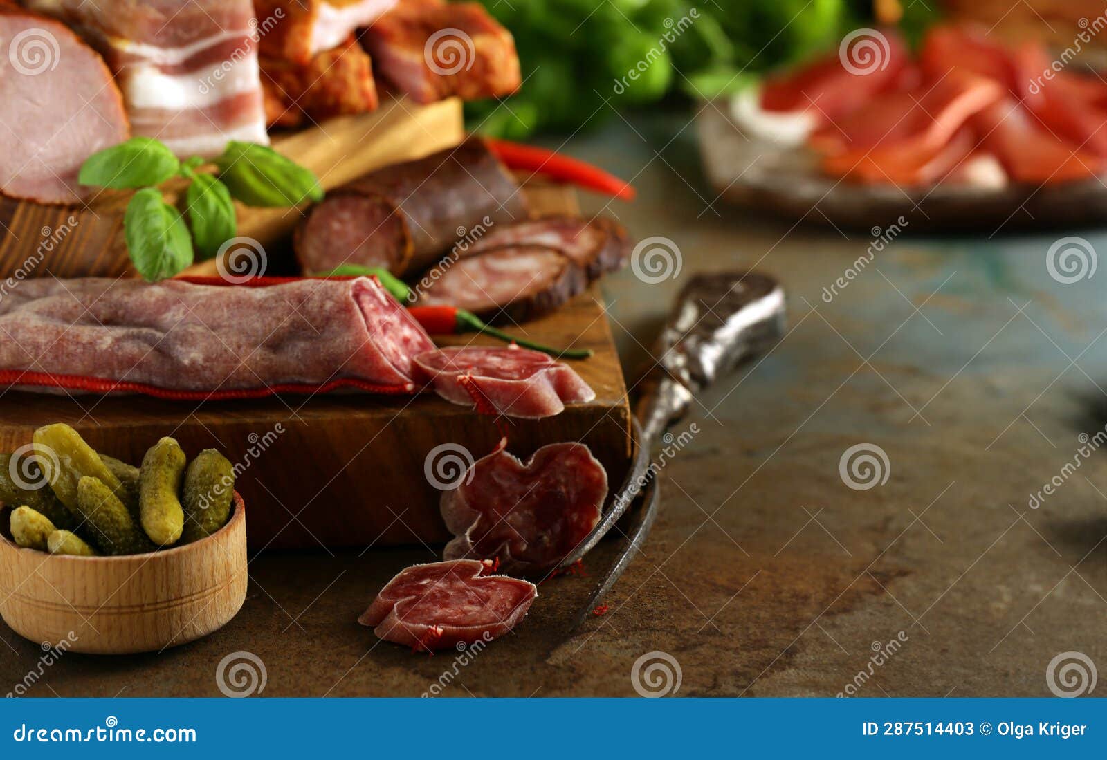 Deli meats sausage, ham stock image. Image of platter 287514403