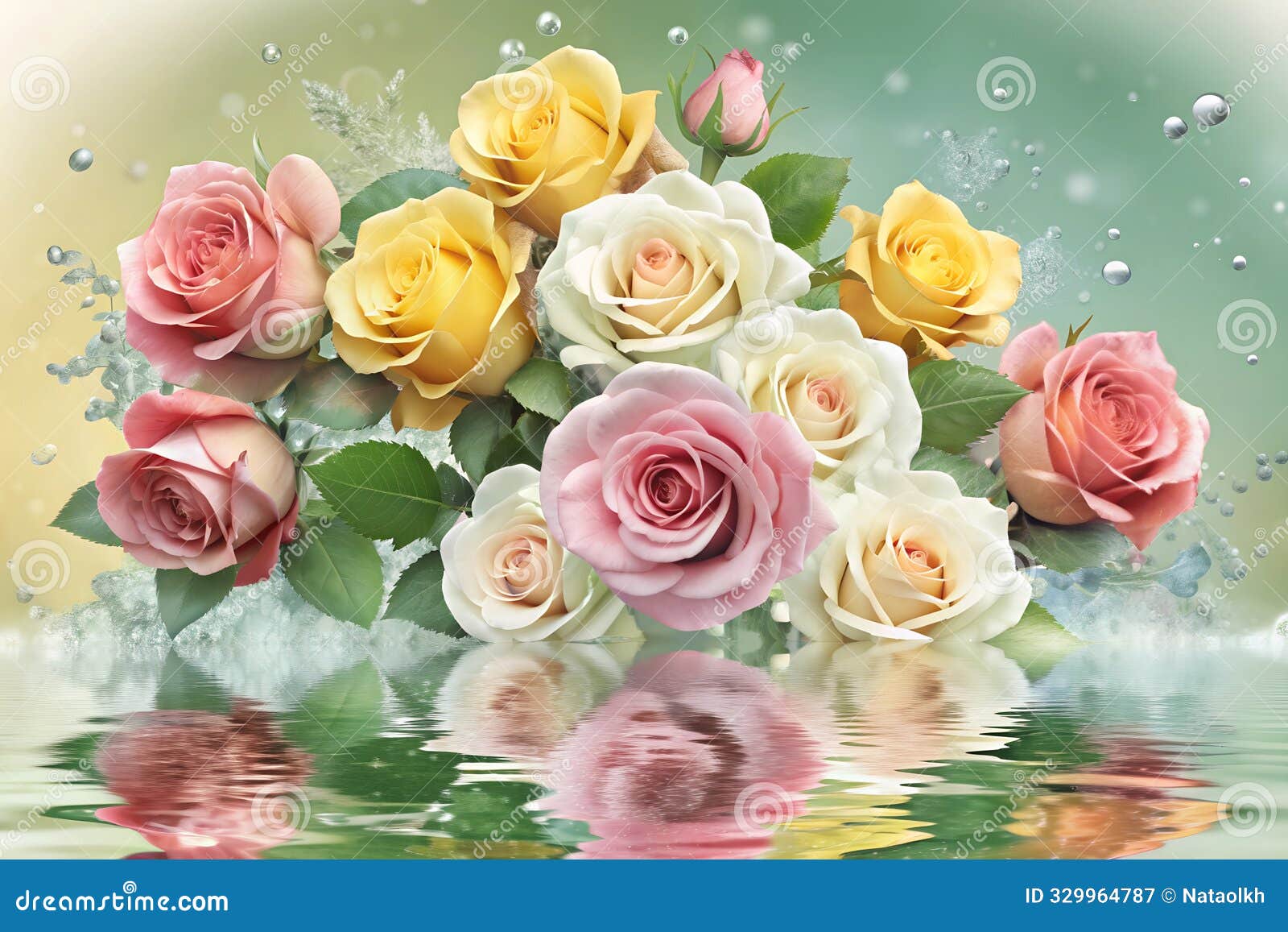 a delicate backdrop of exquisite roses.