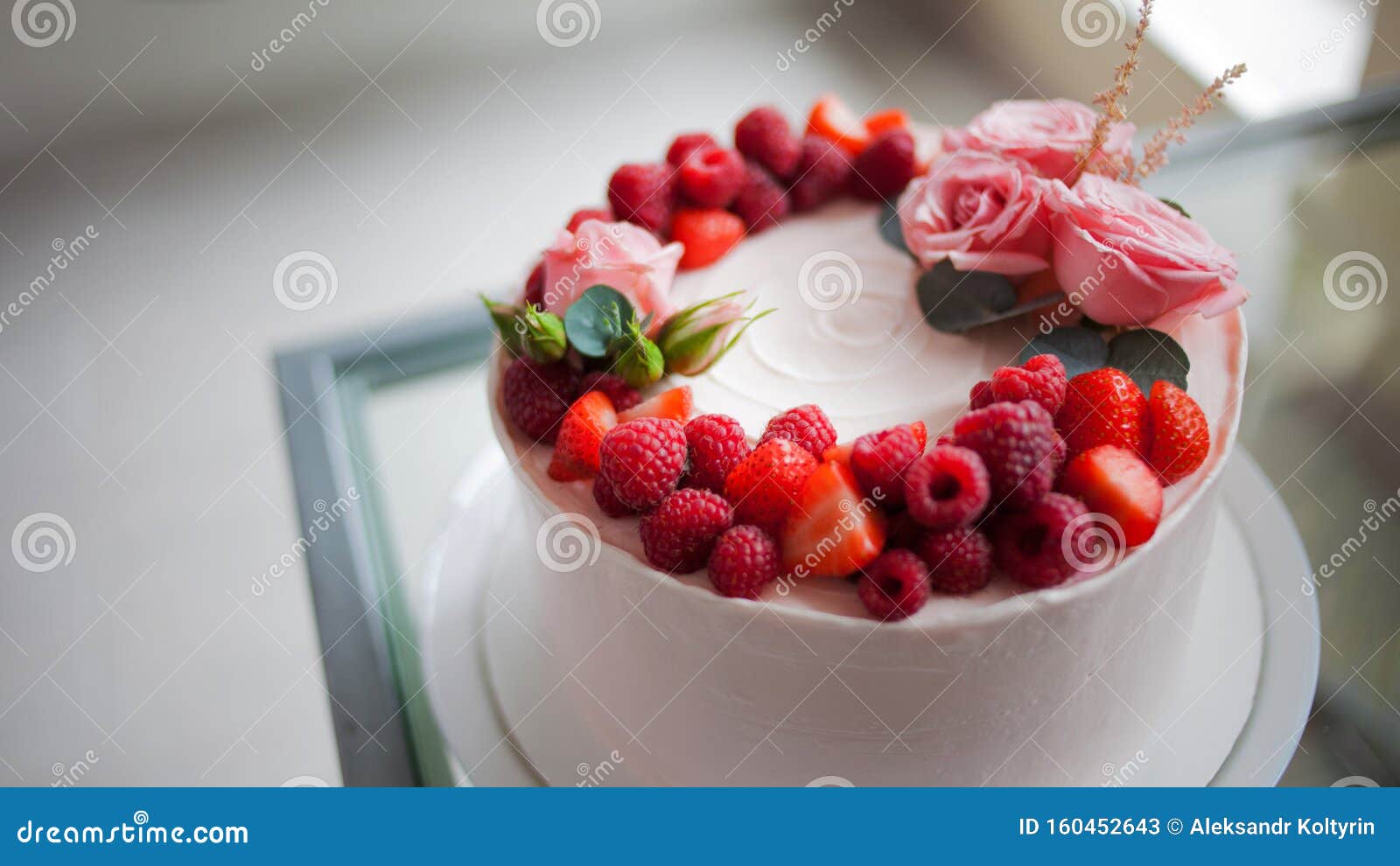 Delicate and Delicious Pink Cake with Cream and Berries. Beautiful ...