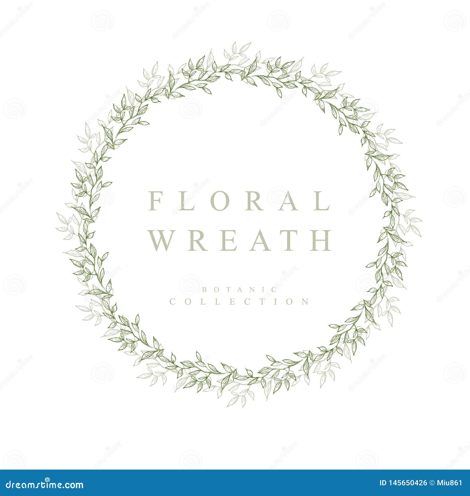 Green Floral Vector Wreath Isolated on a White Background. Hand Drawn ...