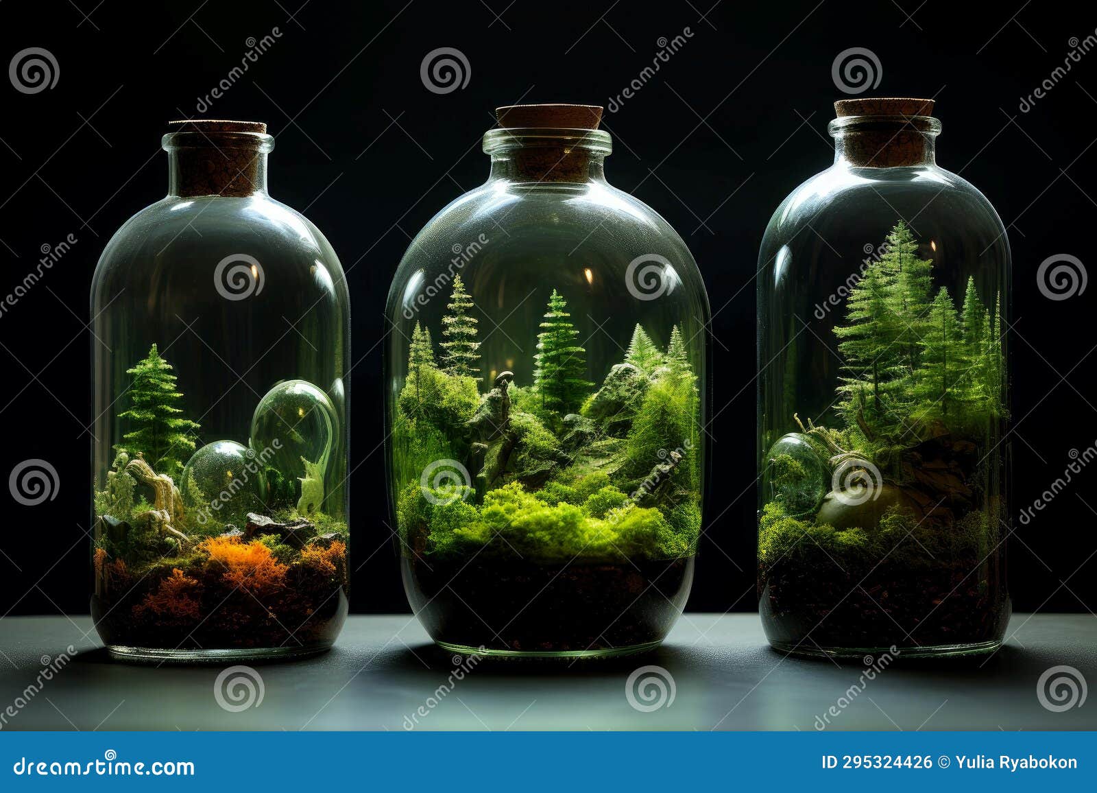 Delicate Glass Bottle with Green Ecosystem. Generate Ai Stock