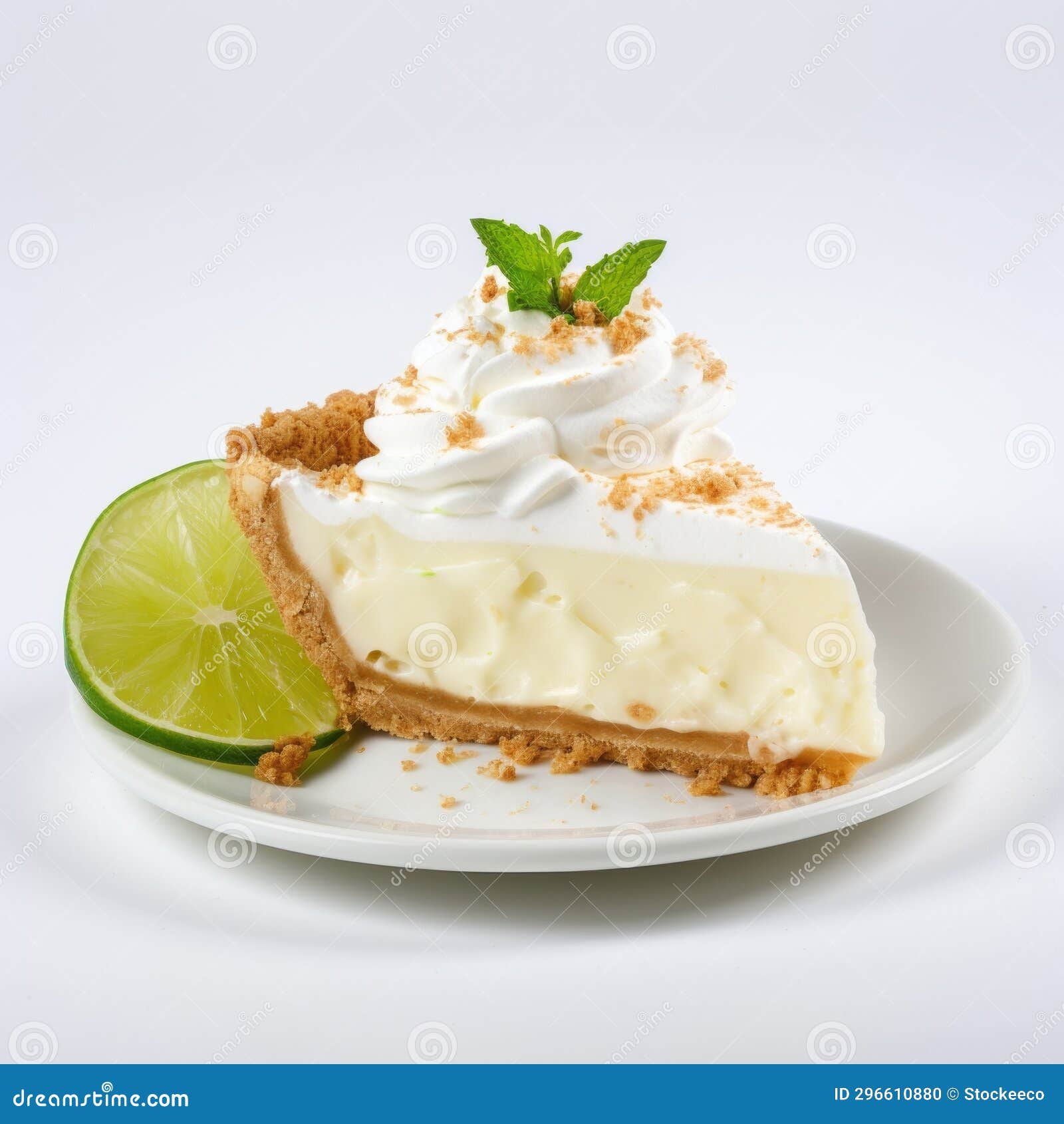 delicate key lime pie slice: a real photo with high-key lighting