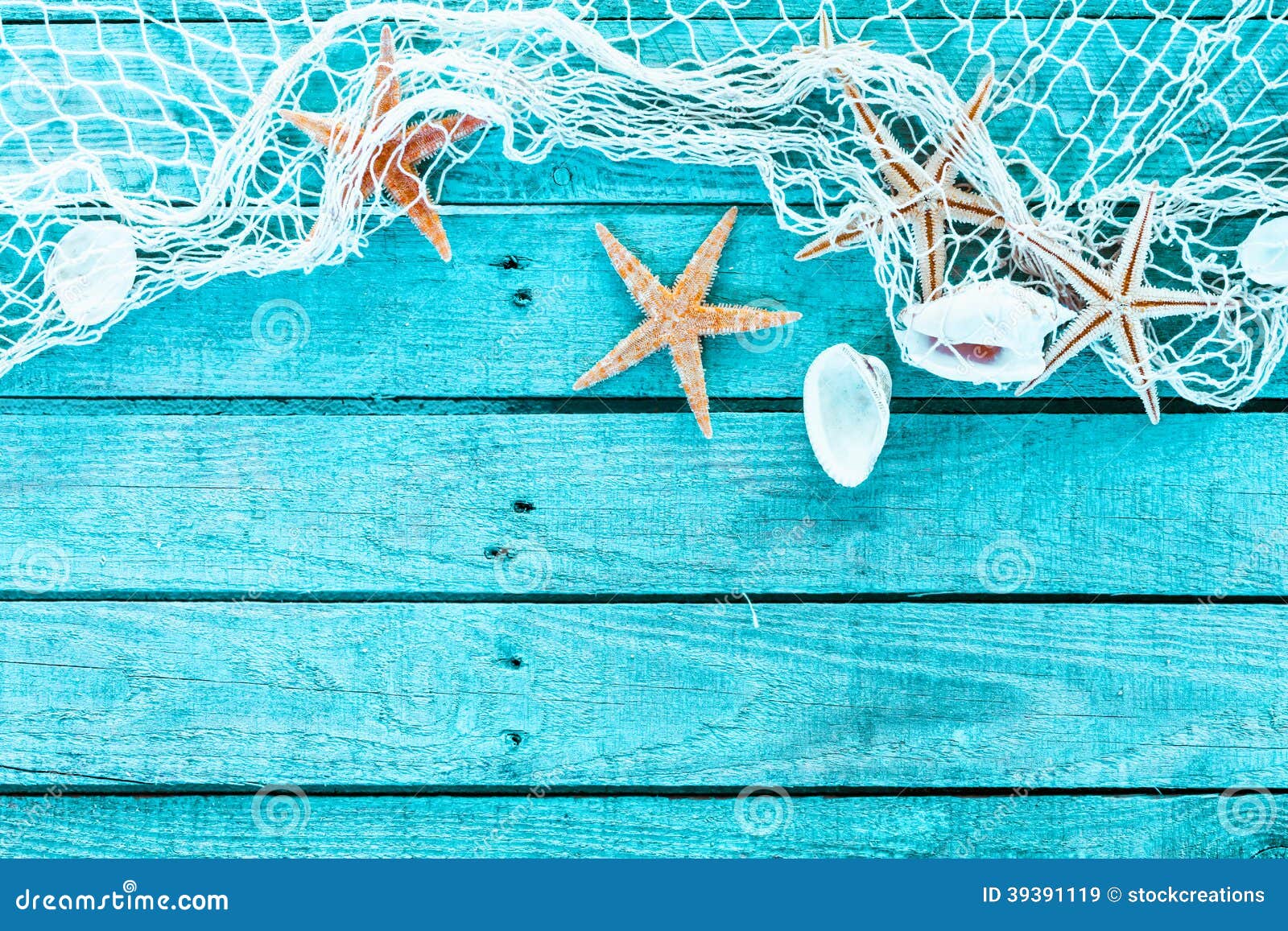 Delicate Marine Border Of Net, Shells And Starfish Stock Image - Image