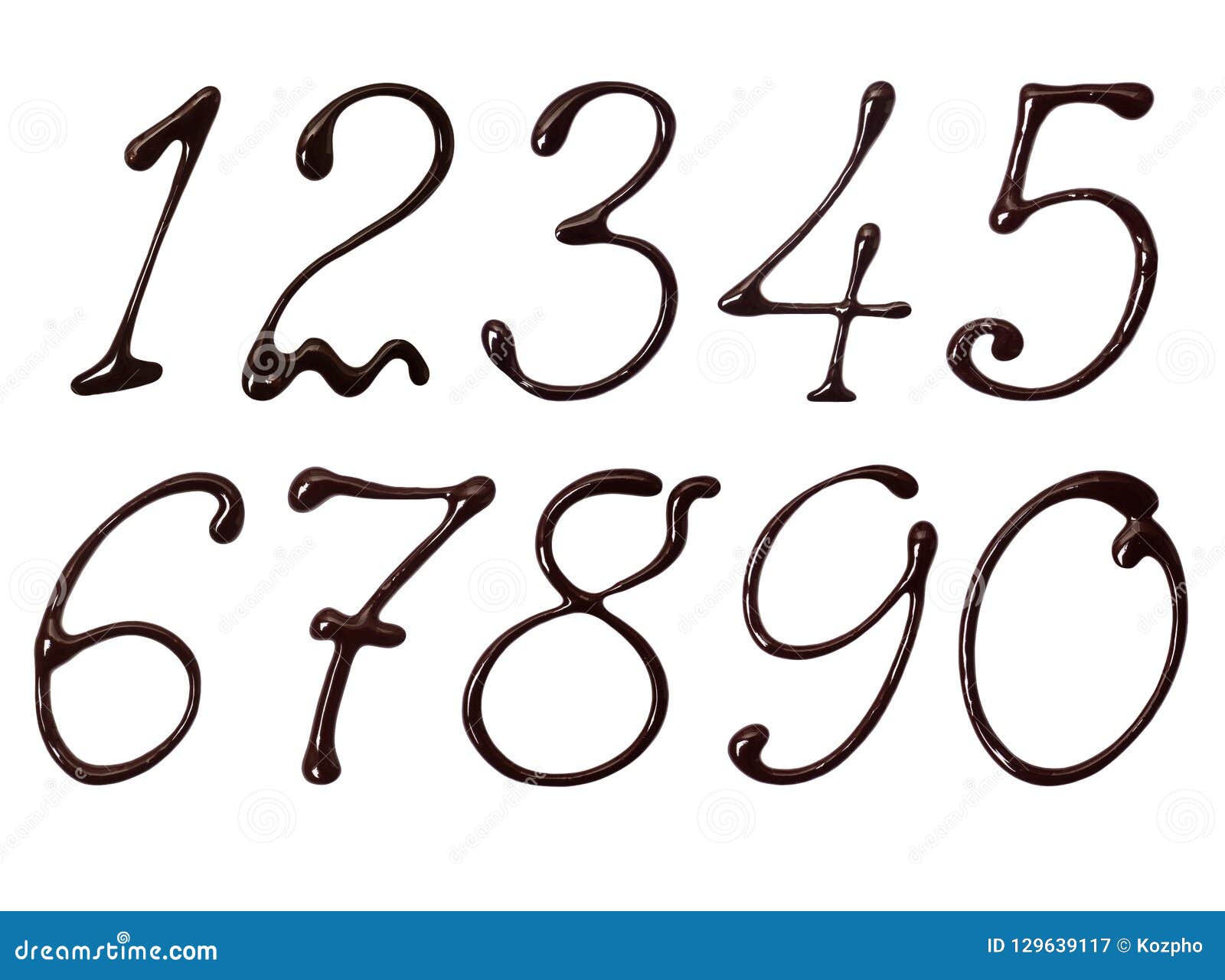 Delicate Numbers Made of Melted Chocolate Isolated on White Stock