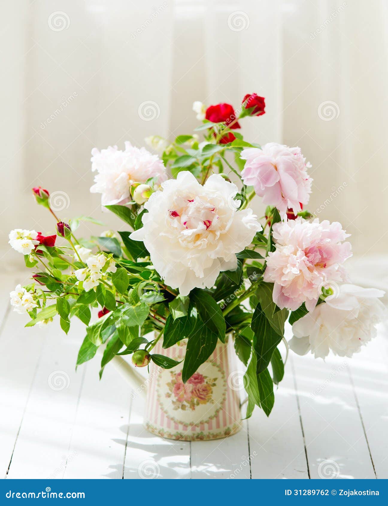 Delicate Peonies in a Water Can Stock Photo - Image of nature, natural ...