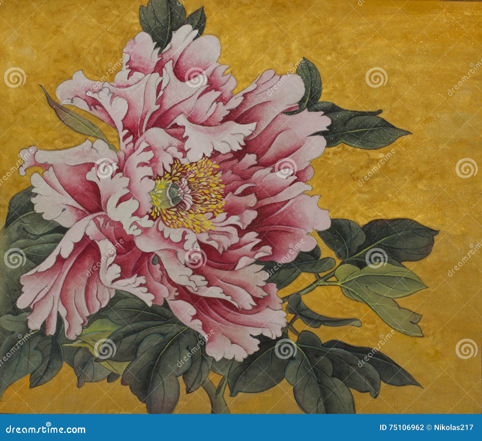Delicate Peony on a Gold Background Stock Illustration Illustration