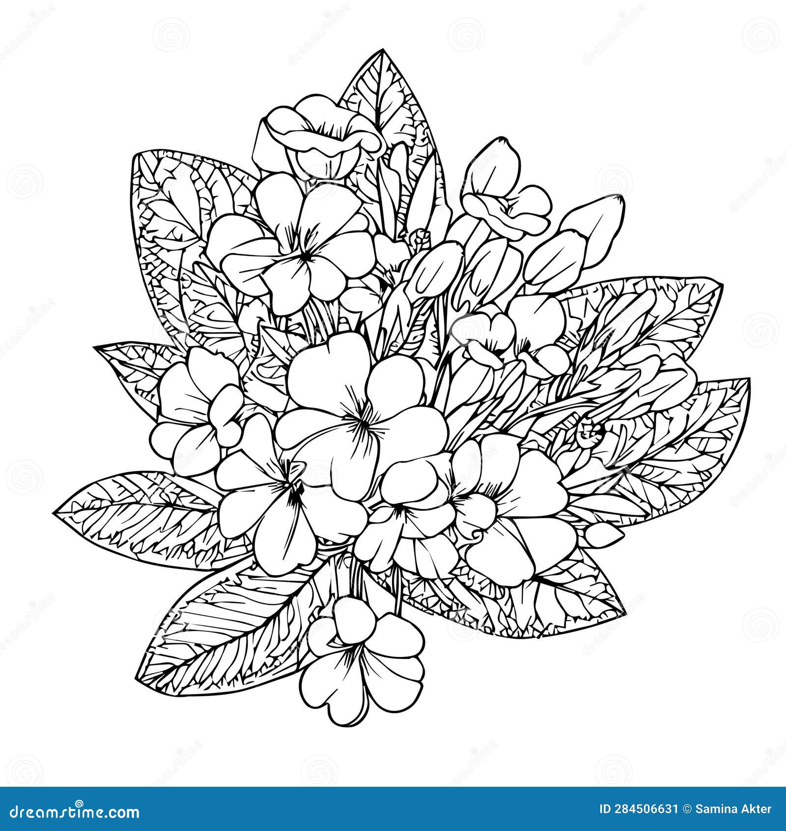 delicate primrose tattoo. primrose  , beautiful preciosa flower bouquet, hand-drawn coloring pages