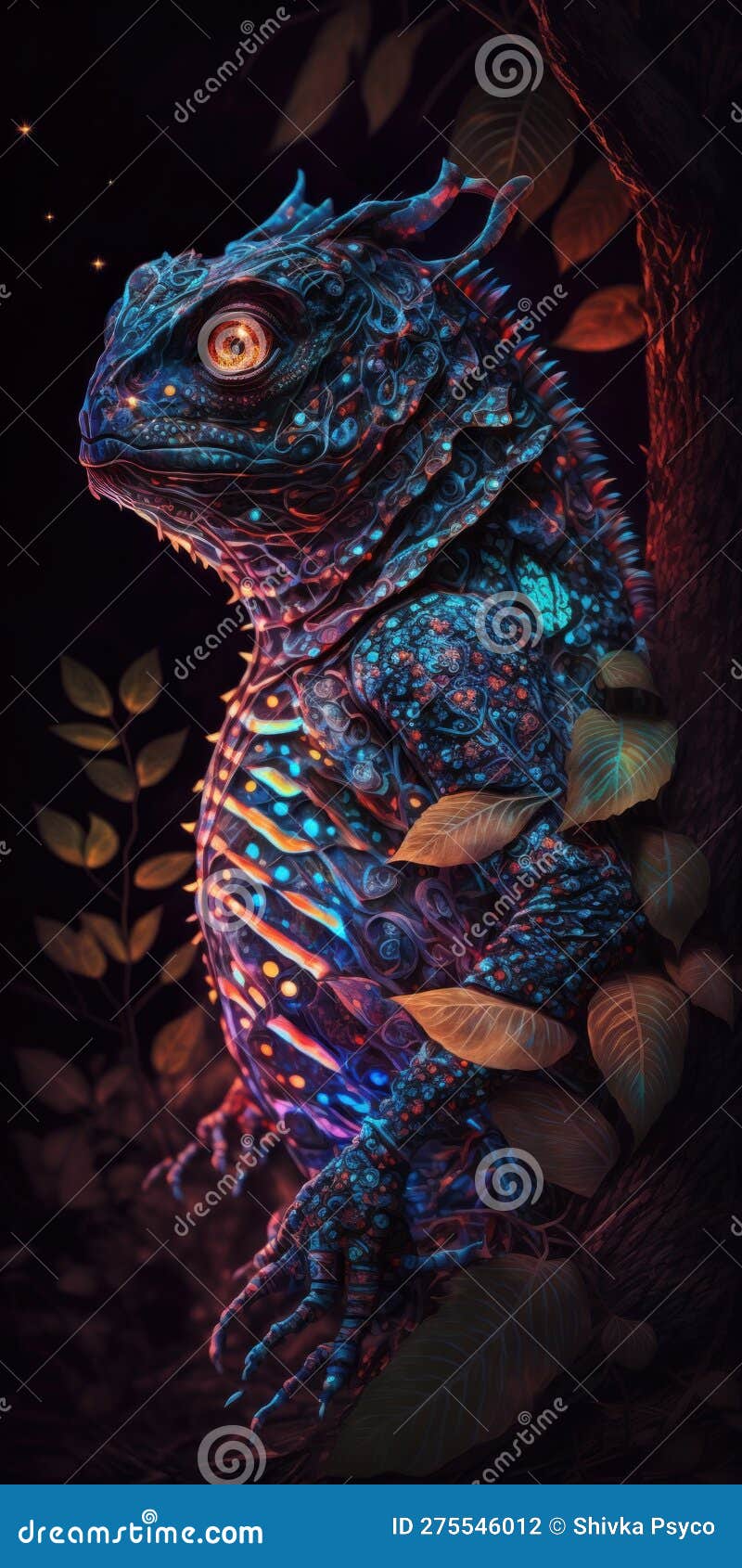 A Delicate Scary Mythological Glowing Creature in a Forest Generative