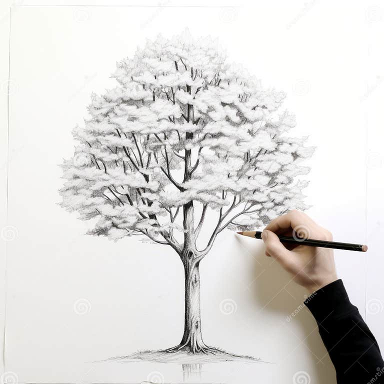 Delicate Shading a Realistic Tree Drawing by Yukimasa Ida Stock