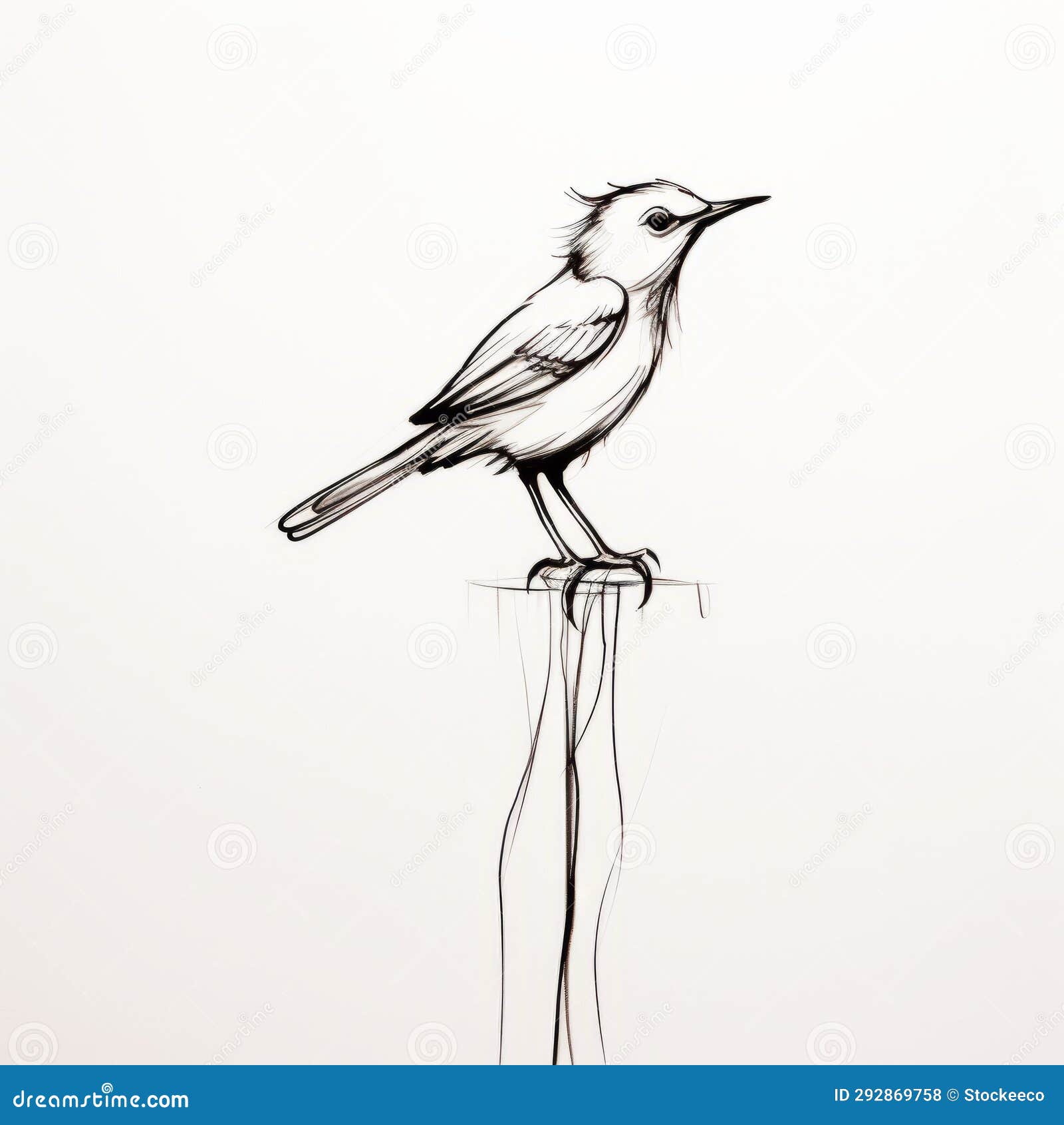 delicate sketch of a black bird perched on a pole