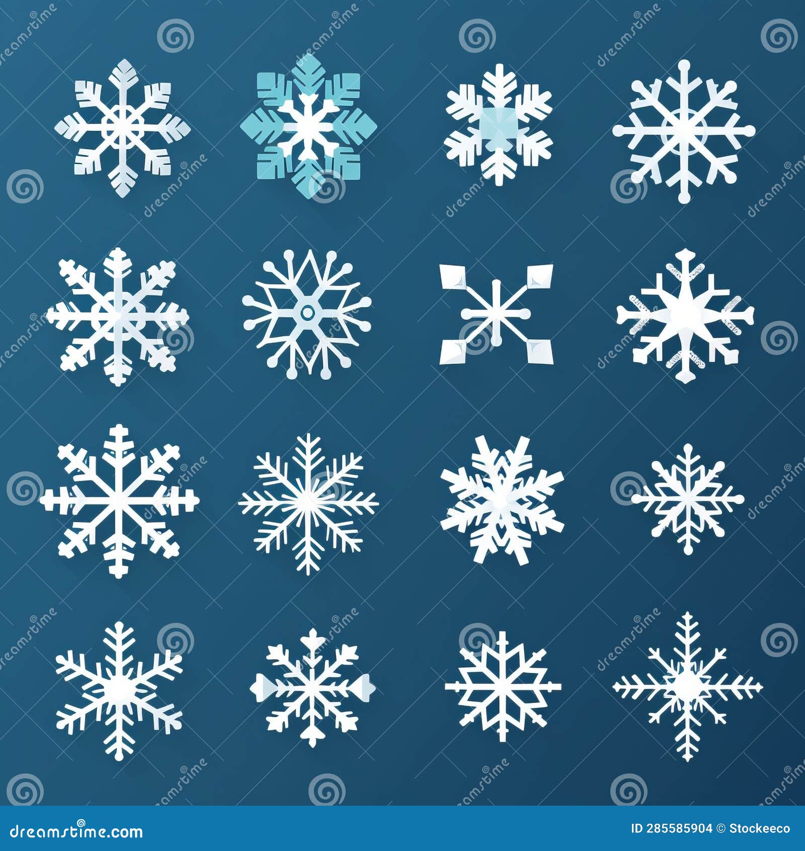 Delicate Snowflake Icon Set: Flat Illustrations with Realistic Color ...