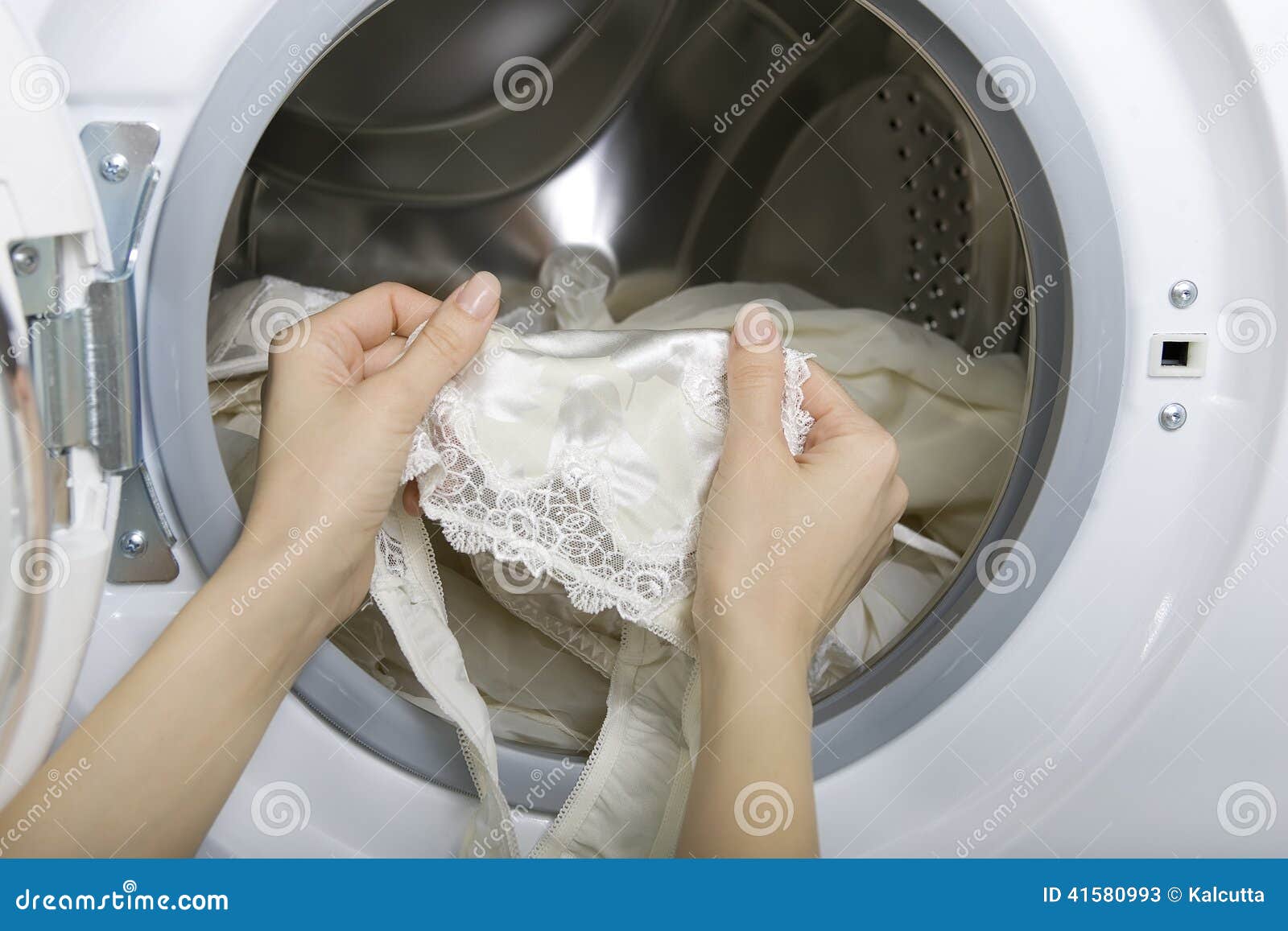 Delicate Wash, Woman Taking Delicate Laundry (underwear) from Wa