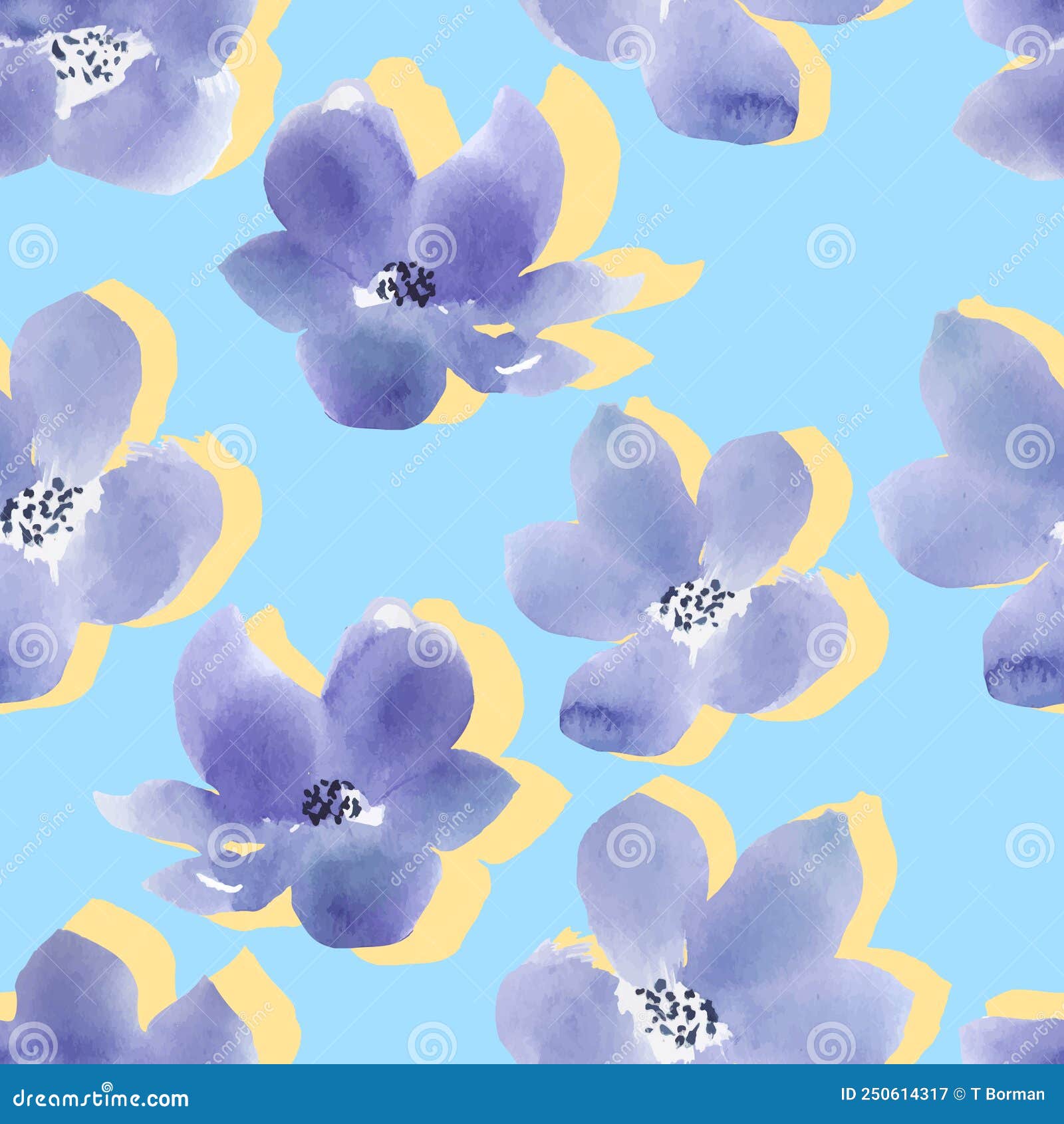 Delicate Watercolor Flowers Vector Seamless Pattern Stock Vector