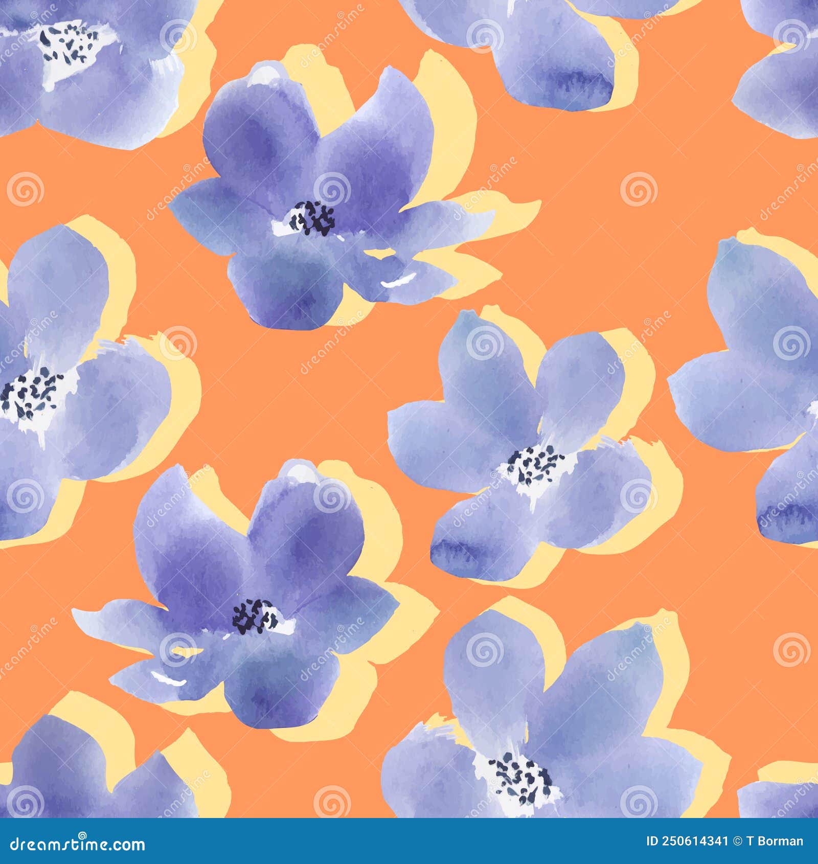 Delicate Watercolor Flowers Vector Seamless Pattern Stock Vector