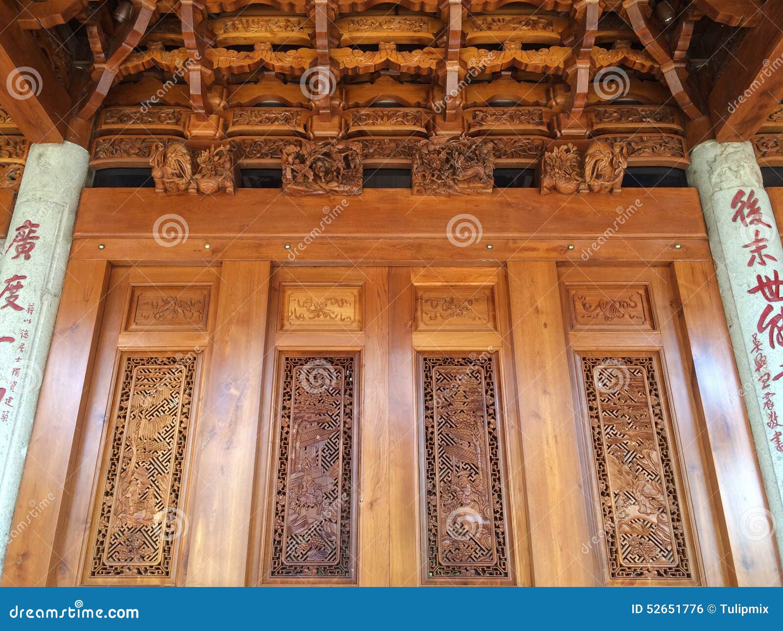 Delicate wood carving at Nanputuo Temple in Xiamen city, China. Delicate wood carving at Nanputuo Buddhist Temple in Xiamen city, southeast China. The temple has a history of more than 1,000 years and is the most famous temple in Fujian province.