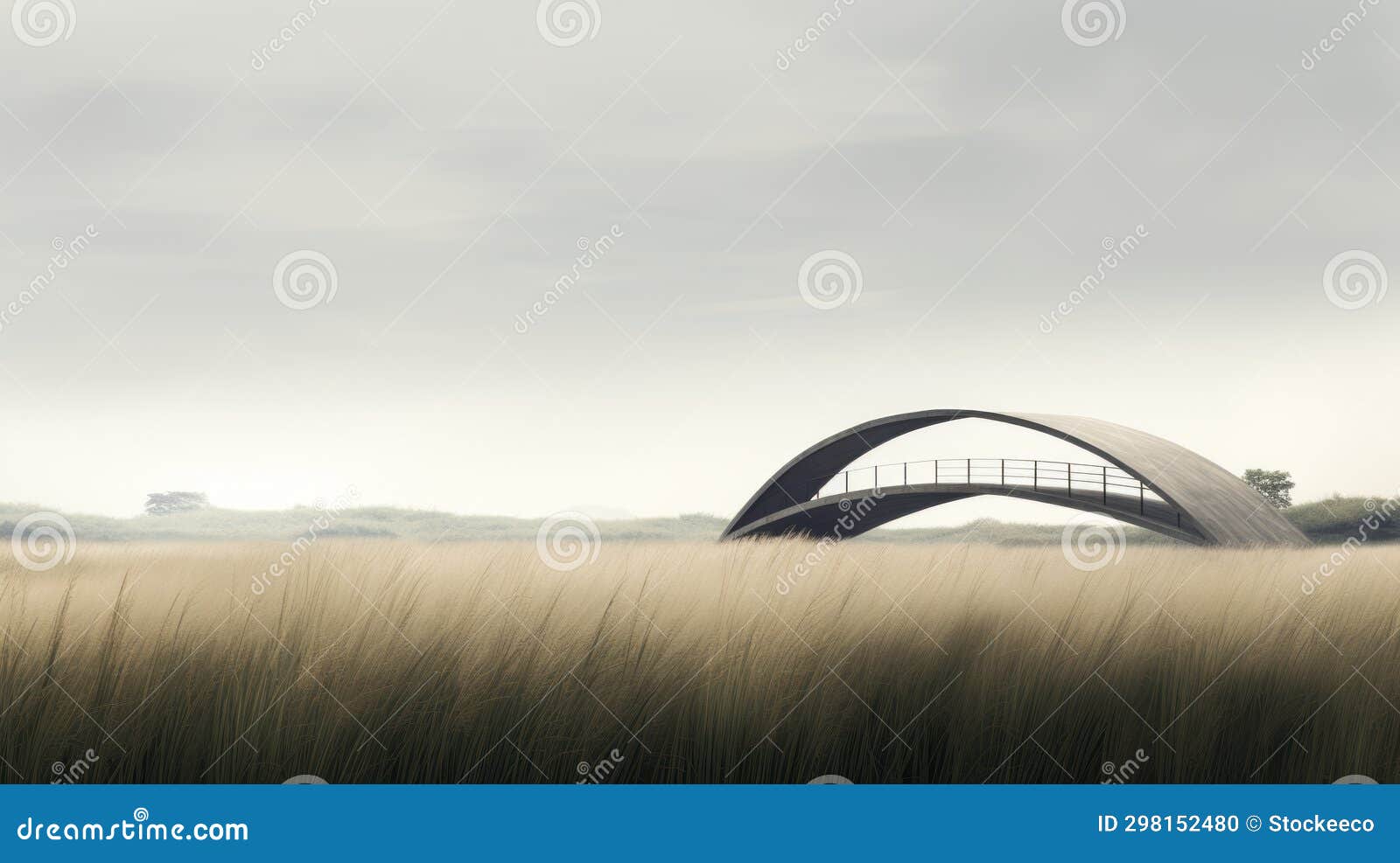 delicately rendered landscape bridge in field