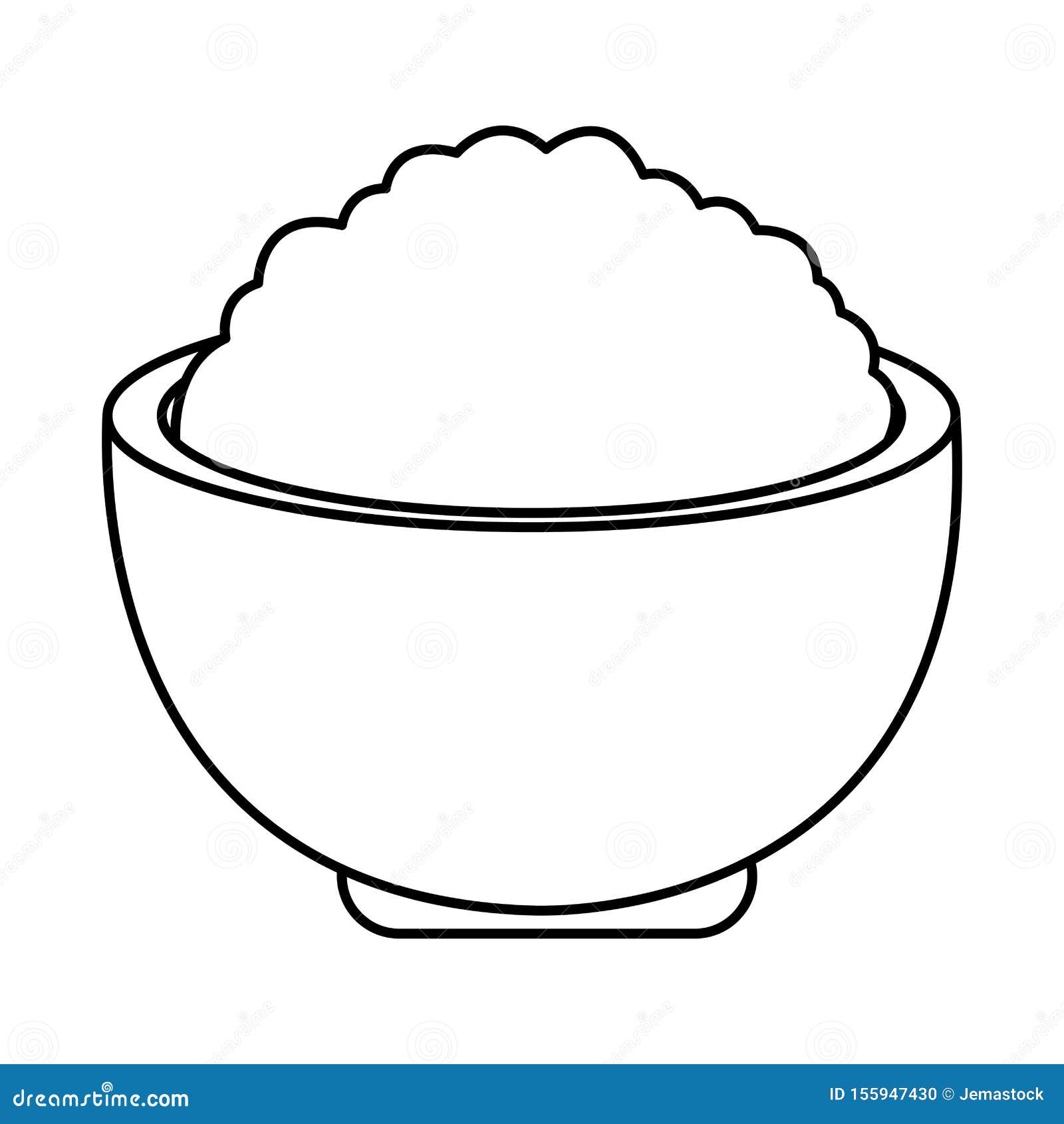 Delicioius Rice in Bowl Food Cartoon in Black and White Stock Vector