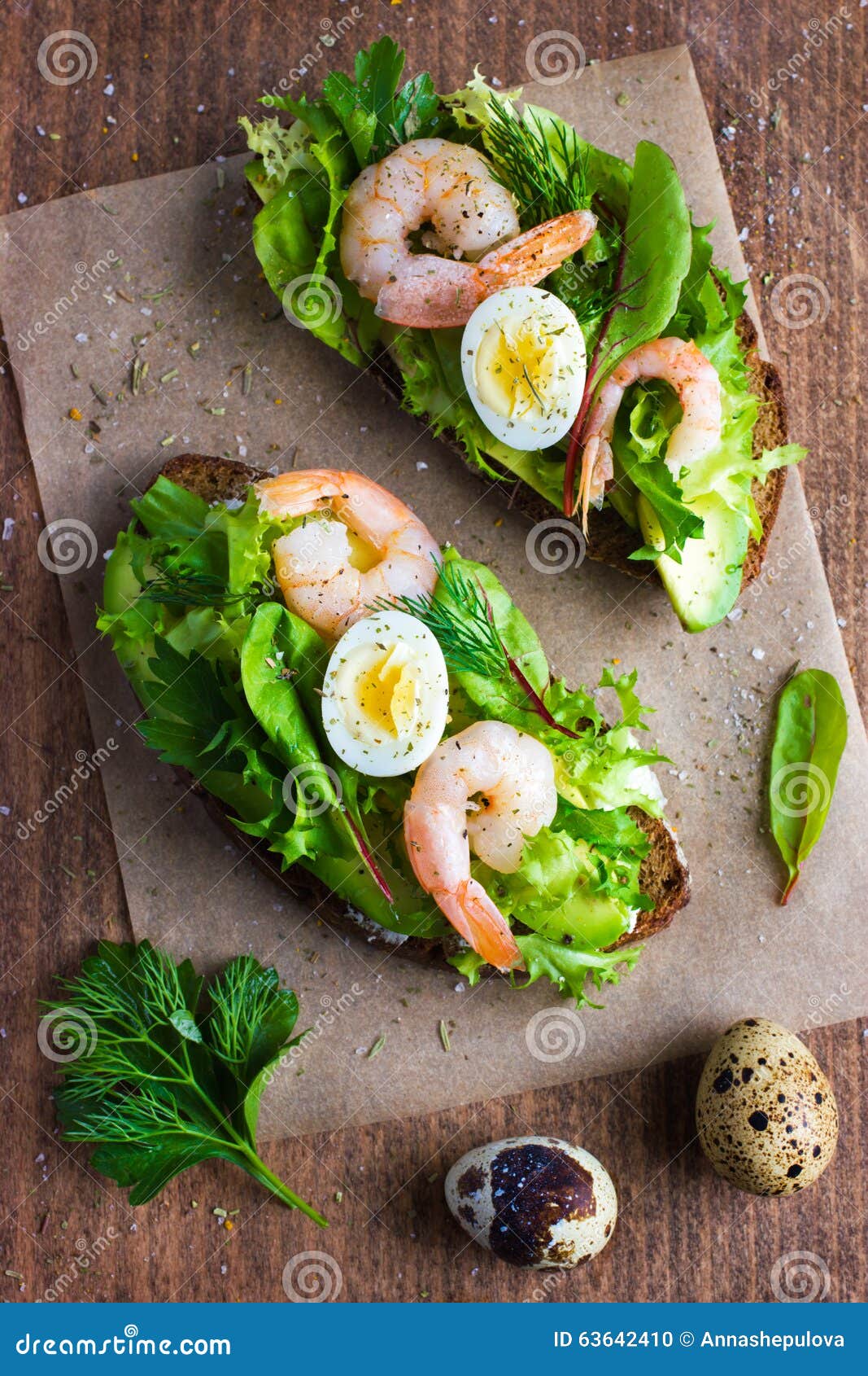 Delicious Avocado and Shrimps Toasts Stock Photo - Image of eating ...