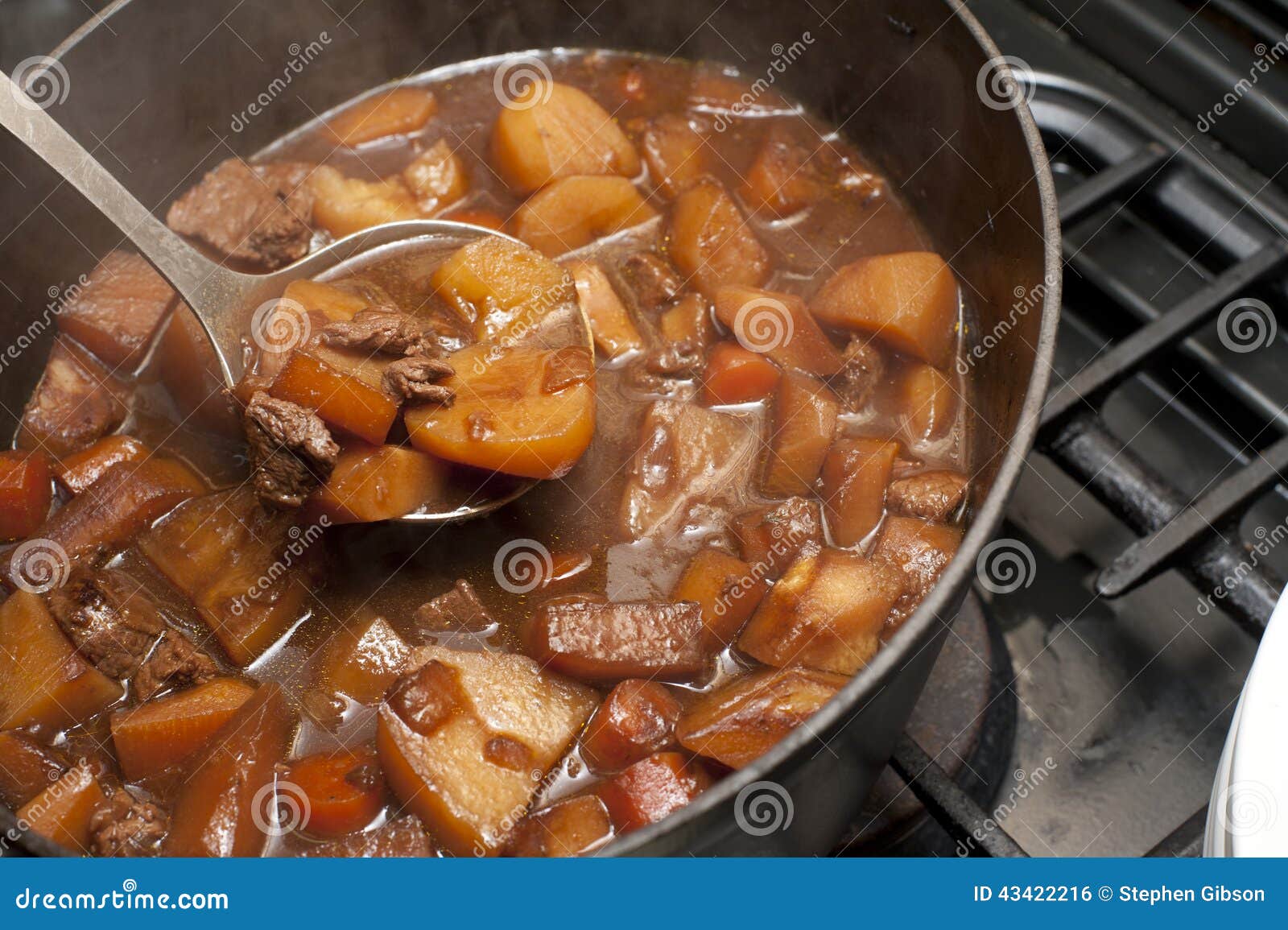 delicious beef stew cooking in a pot