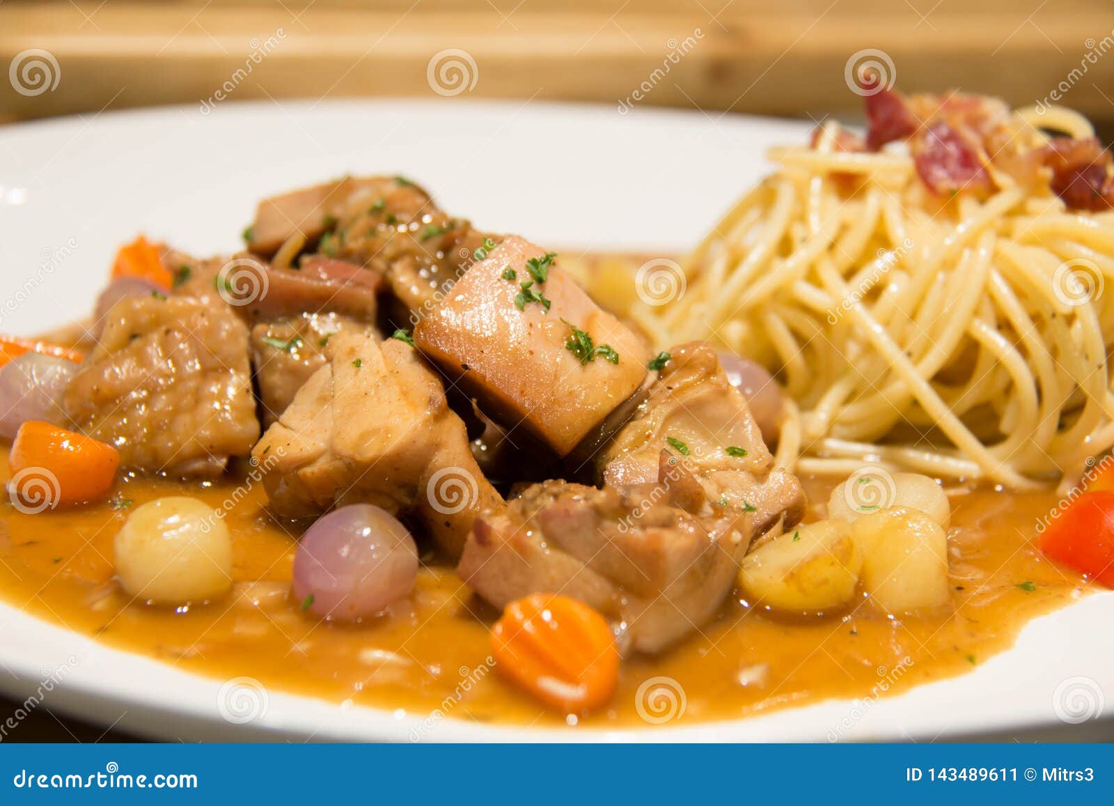 Delicious Beef Stew with Spaghetti on Plate Stock Image Image of stew