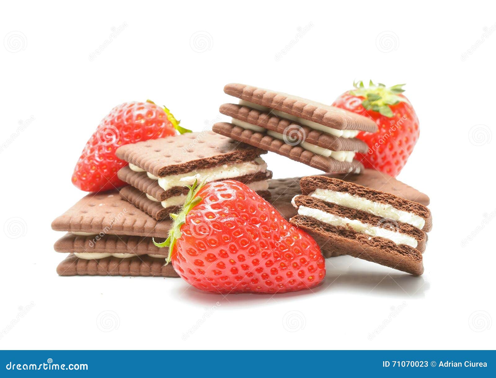 Delicious Biscuits with Cream and Strawberry Stock Image Image of