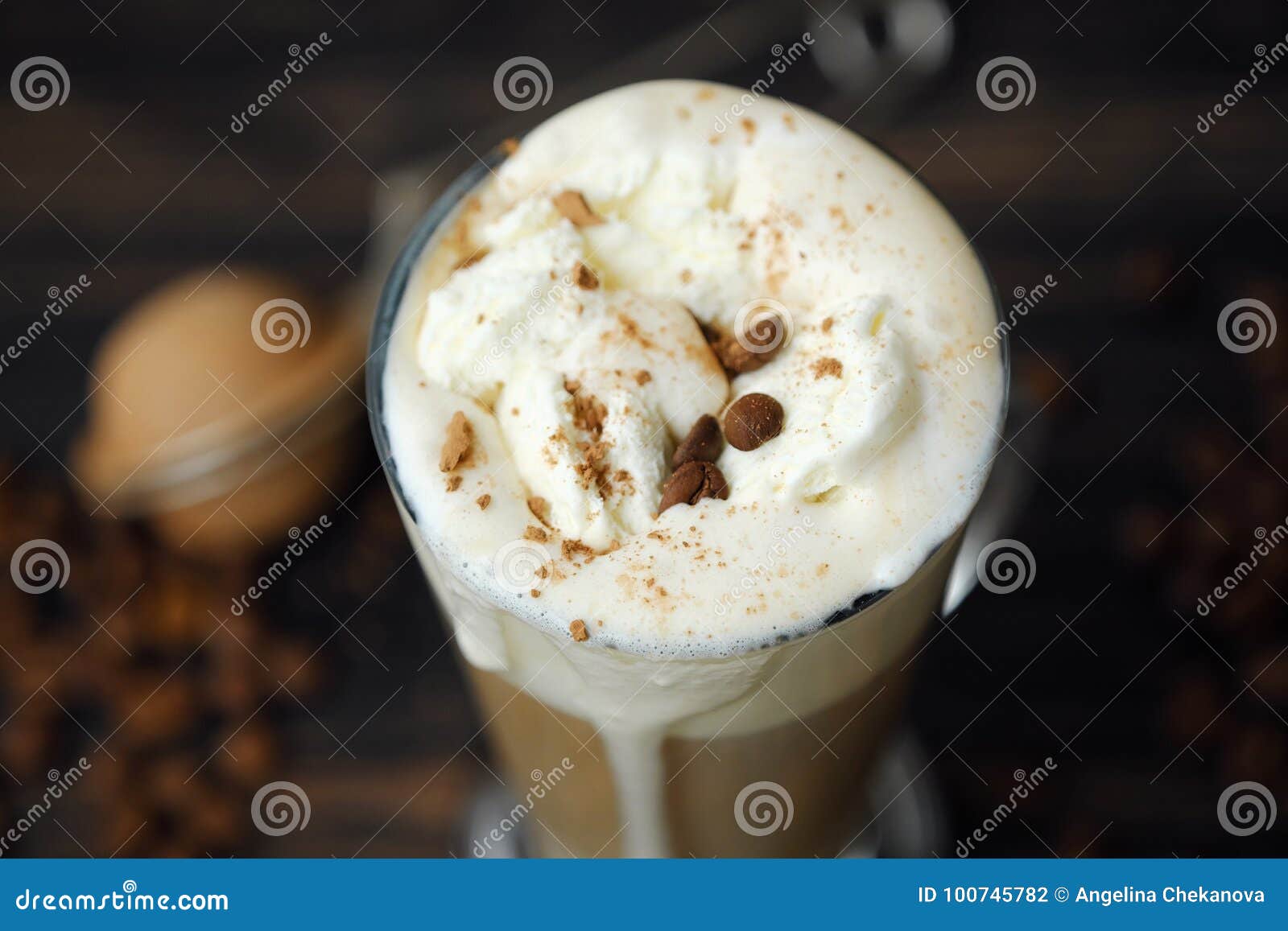 Delicious Black Coffee with Ice Cream on the Table Stock Photo Image