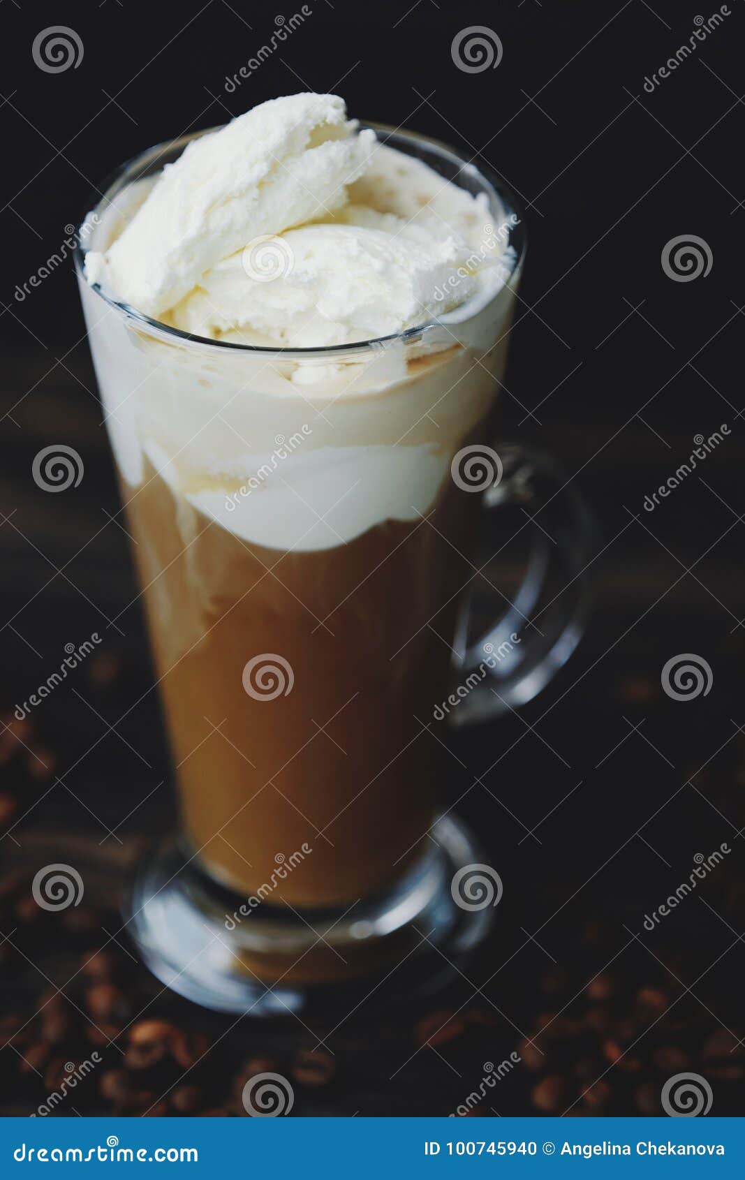 Delicious Black Coffee with Ice Cream on the Table Stock Photo Image