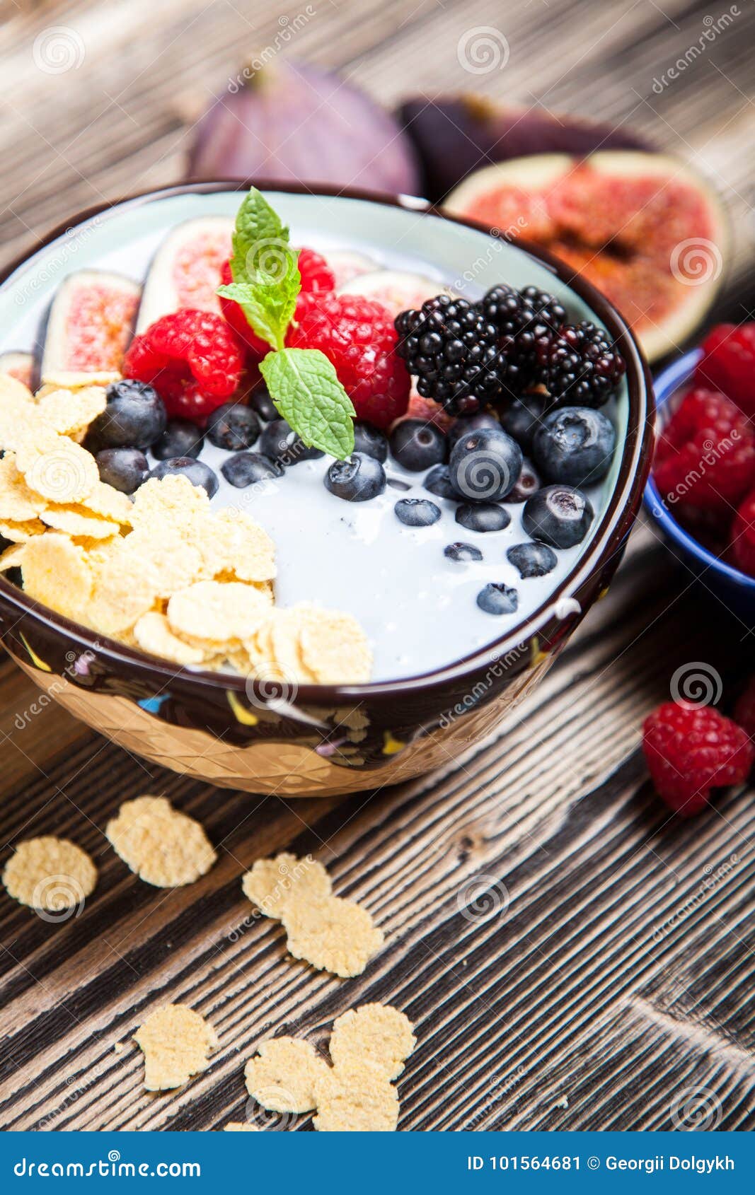 Delicious Blueberry and Fig Yoghurt Stock Image Image of cream