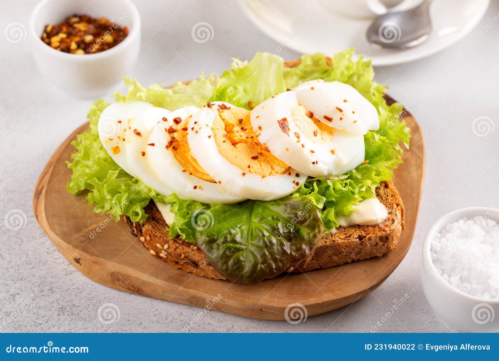 Delicious Breakfast. Sandwich with Boiled Egg on Toasted Bread Stock