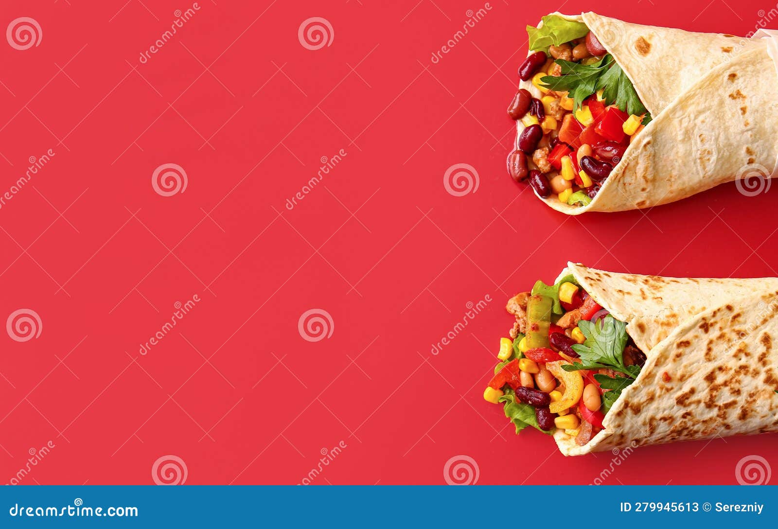 Delicious Burritos on Red Background Stock Image Image of background