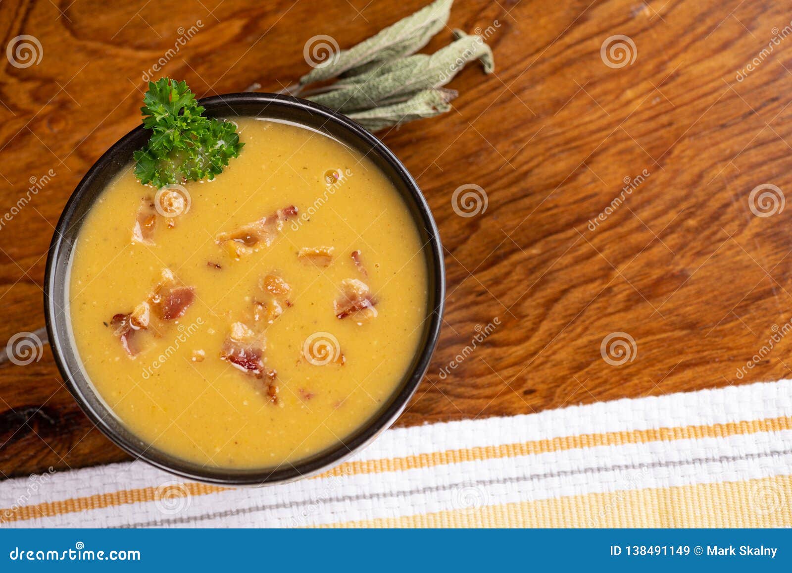 Delicious Butternut Squash Soup with Bacon Bits Stock Image Image of