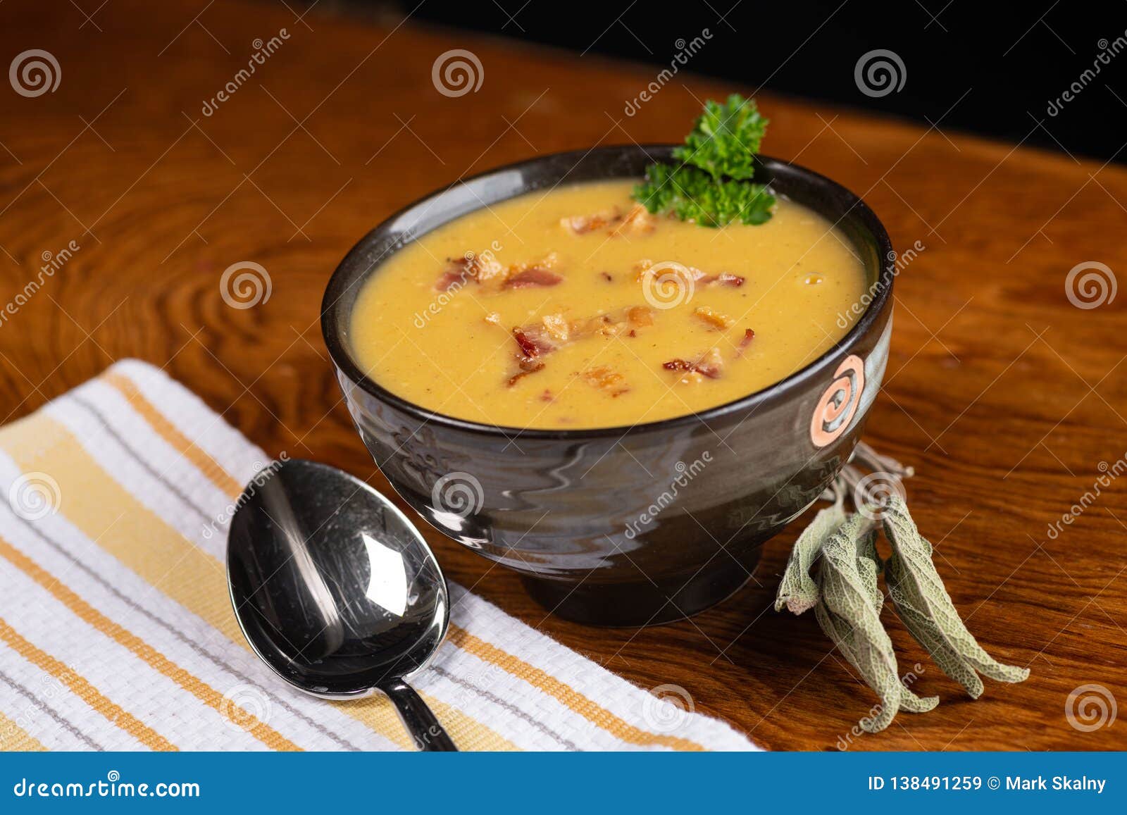 Delicious Butternut Squash Soup with Bacon Bits Stock Image Image of