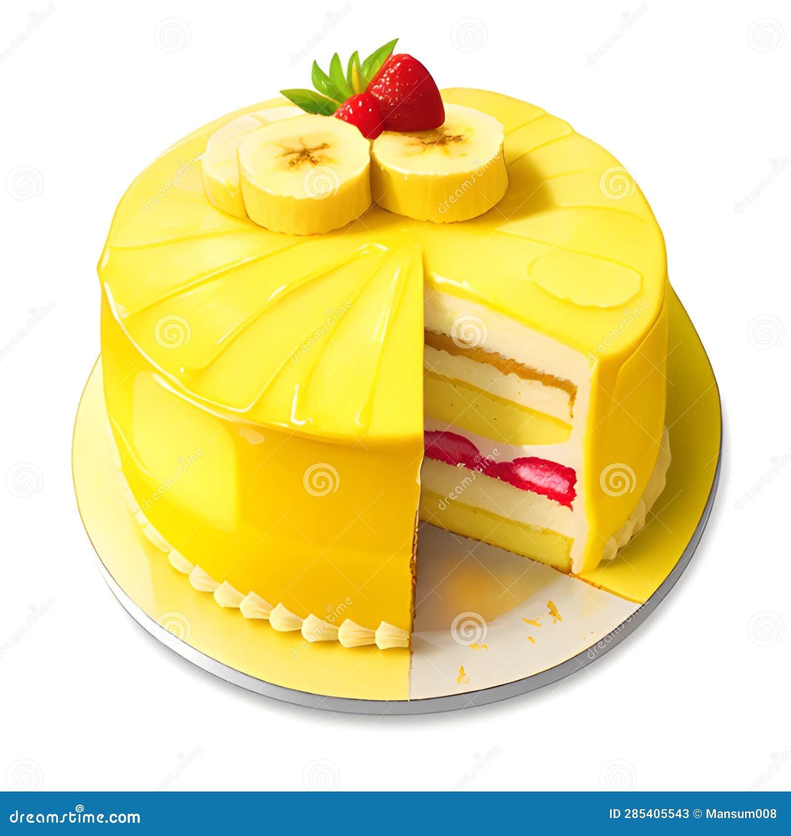 Delicious Cake with Banana Fruits, Ai Generated Stock Illustration