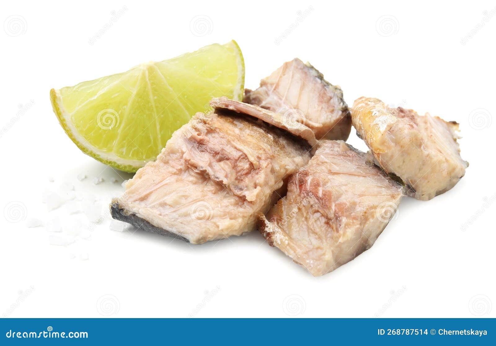 Delicious Canned Mackerel Chunks with Salt and Lime on White Background Stock Photo Image of