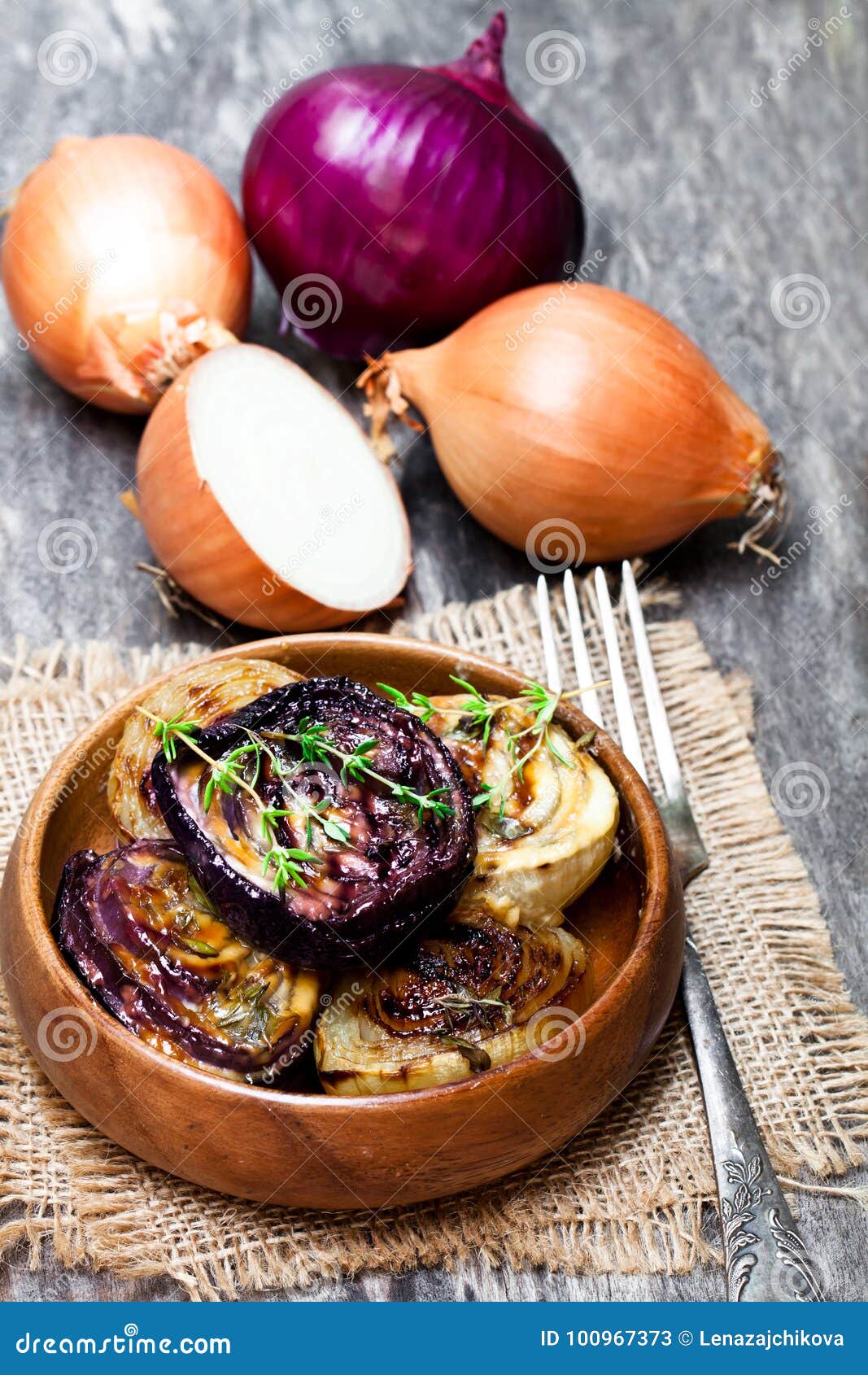 Delicious Caramelized Onions in Balsamic Vinegar with Thyme Stock Image
