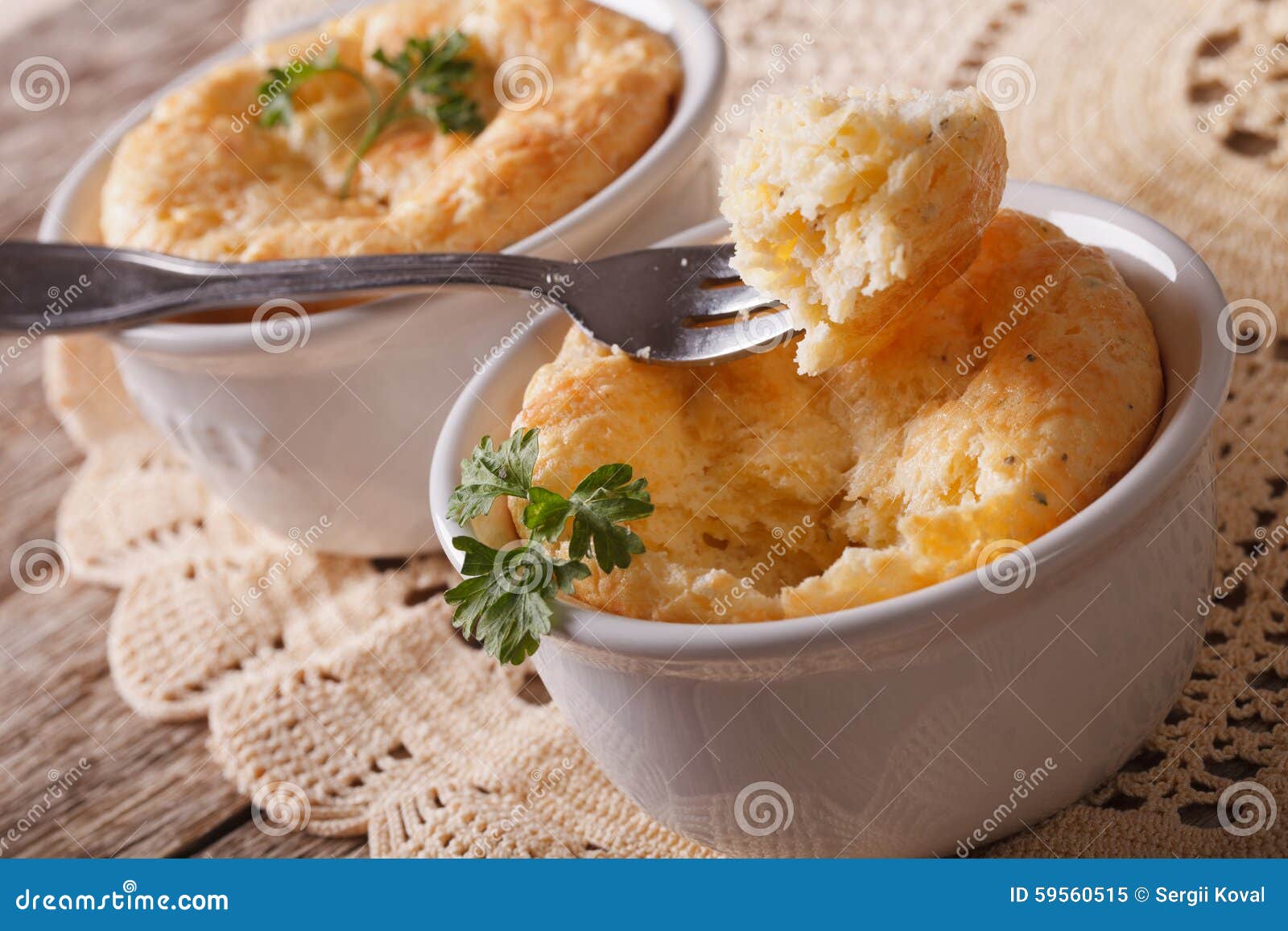 Delicious Cheese Souffle in White Ramekin Closeup. Horizontal Stock Image Image of gourmet