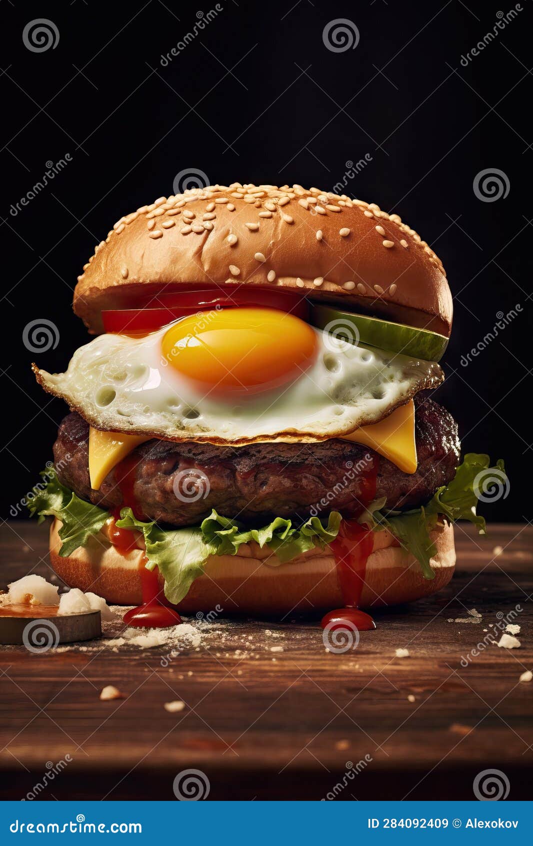 Delicious Cheeseburger with Fried Egg AI Generated Stock Illustration ...