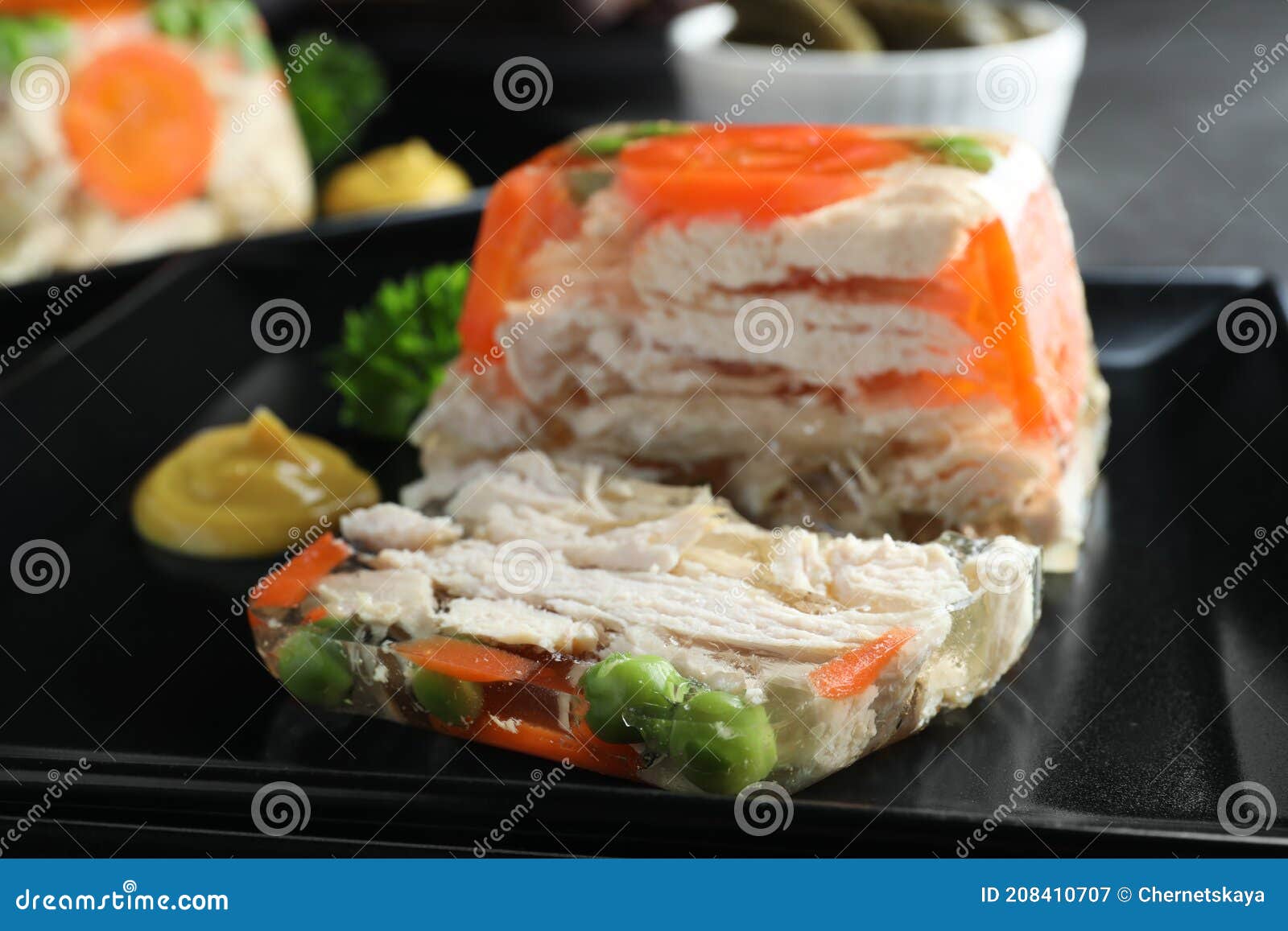 Delicious Chicken Aspic with Vegetables on Plate, Closeup Stock Image