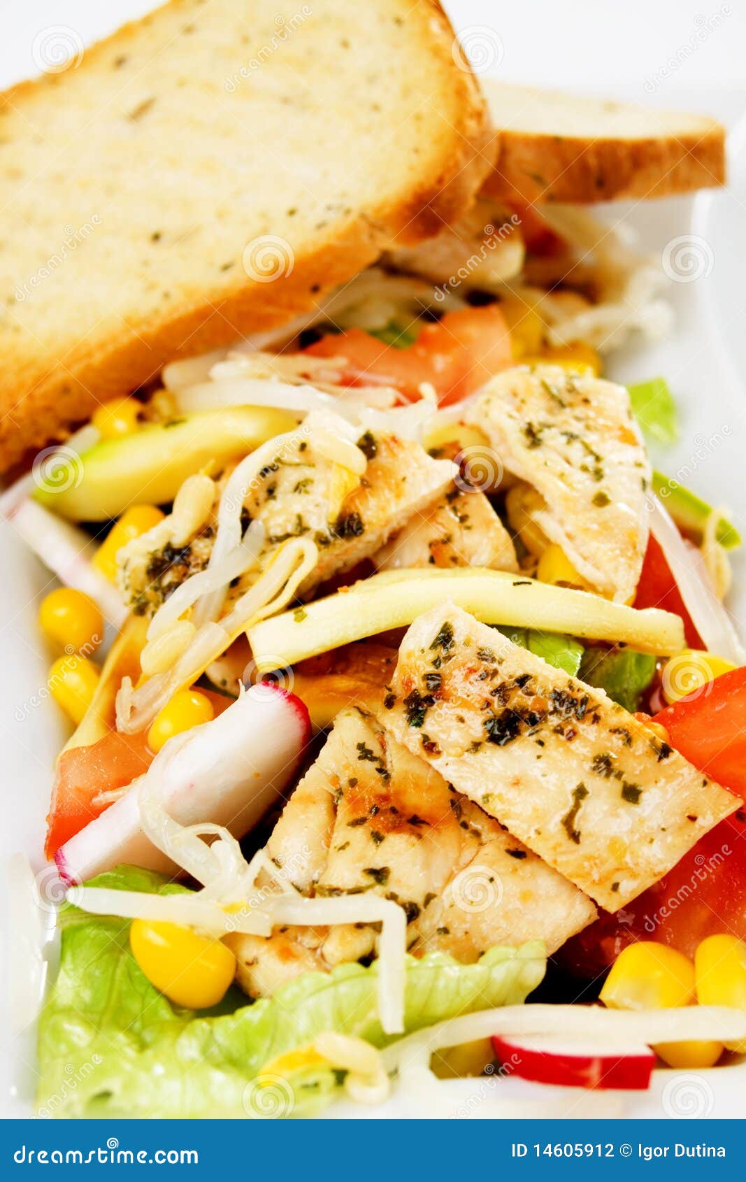 Delicious Chicken Salad with Toasted Bread Stock Photo Image of plate