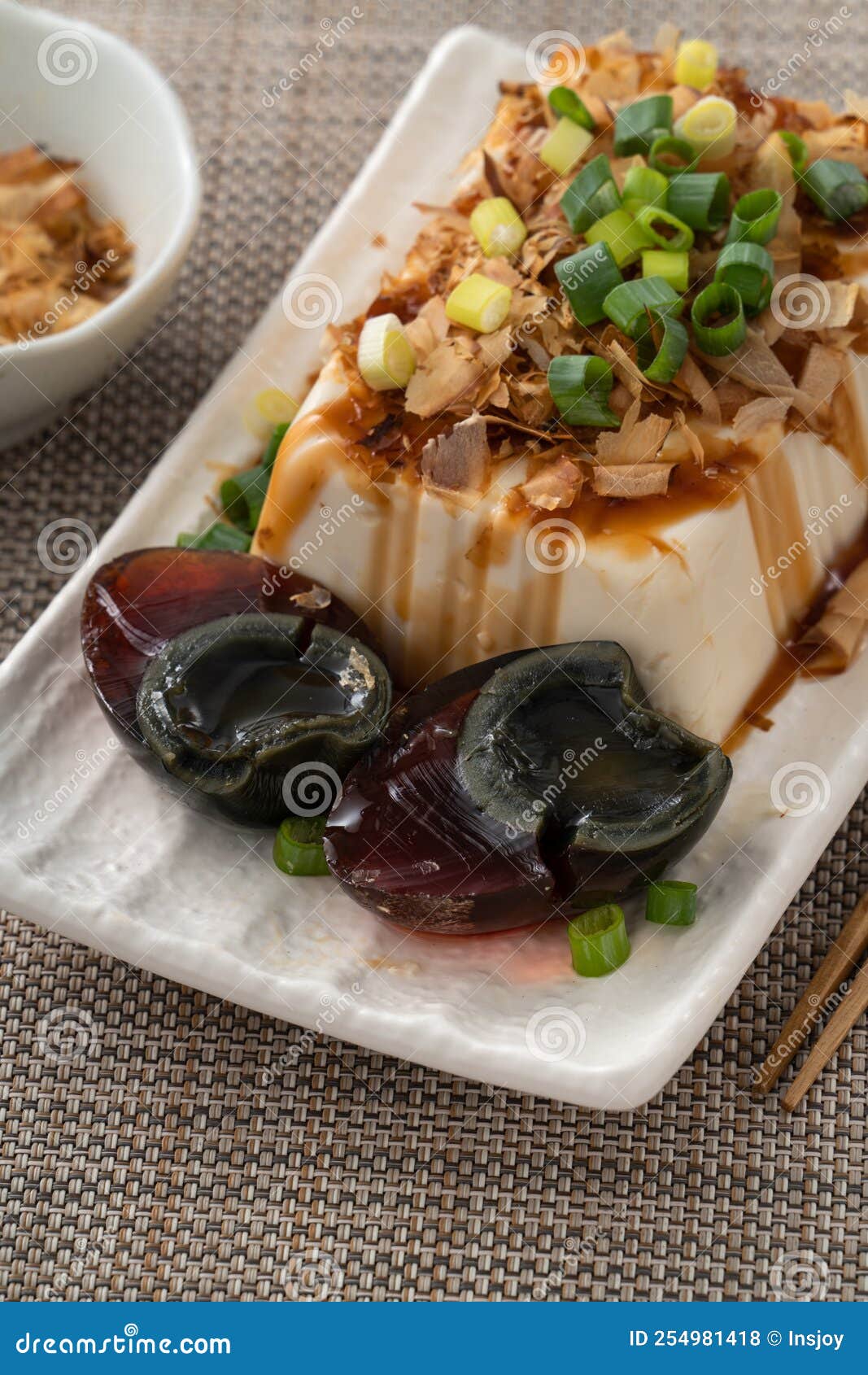 Tofu with bonito flakes