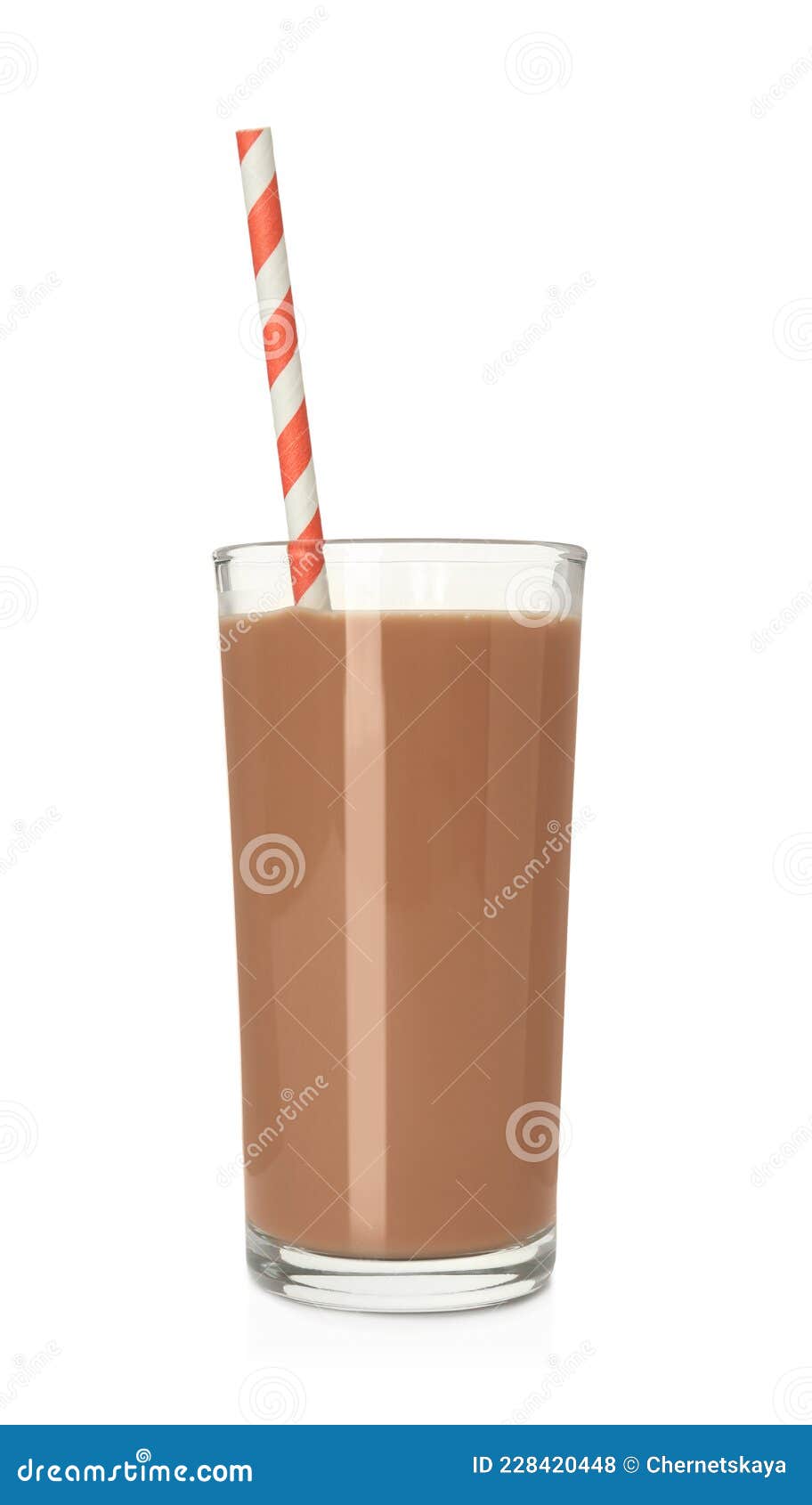 Delicious Chocolate Milk in Glass Isolated on White Stock Photo Image