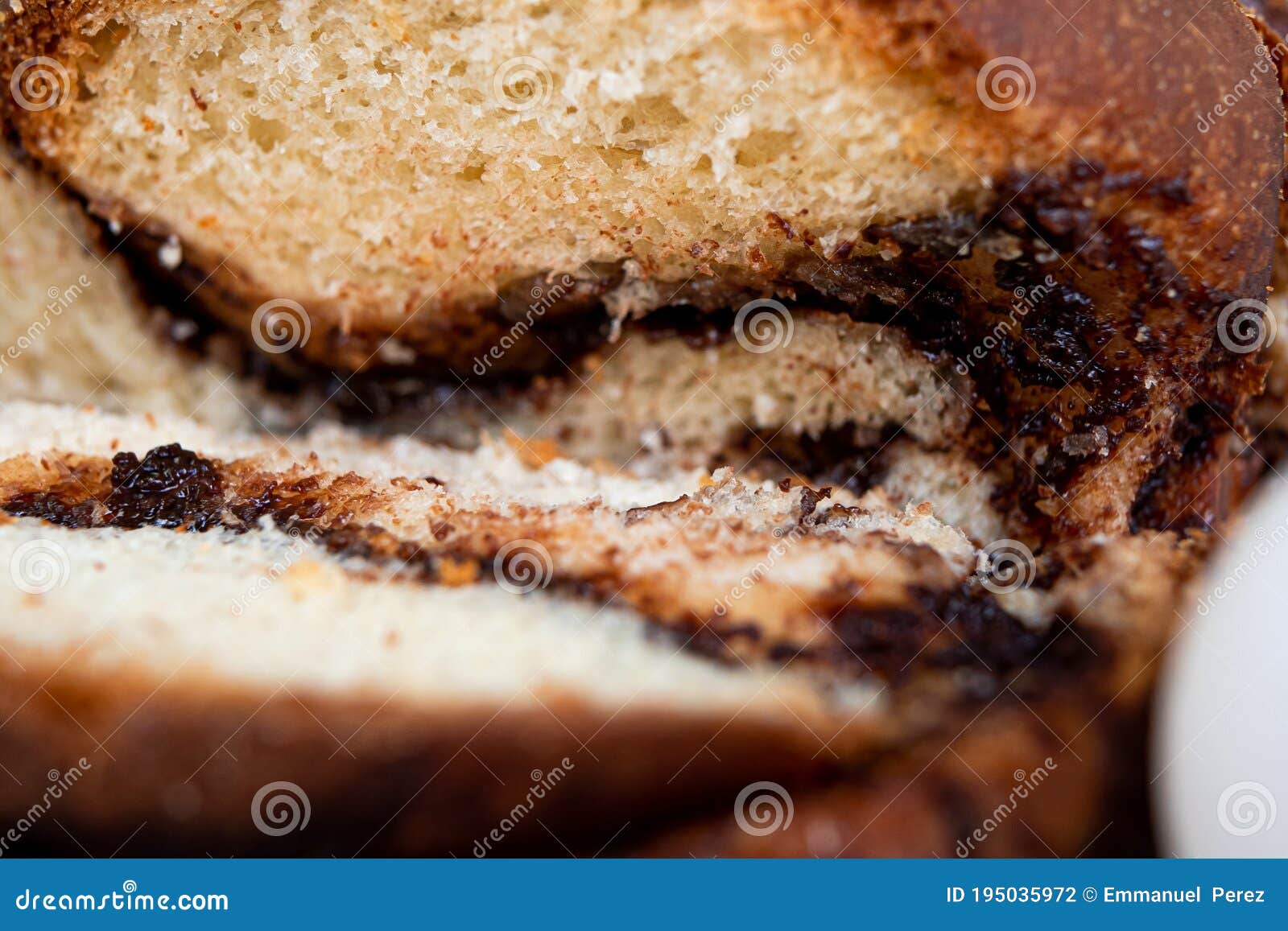 delicious chocolate trenza braid slice in close up