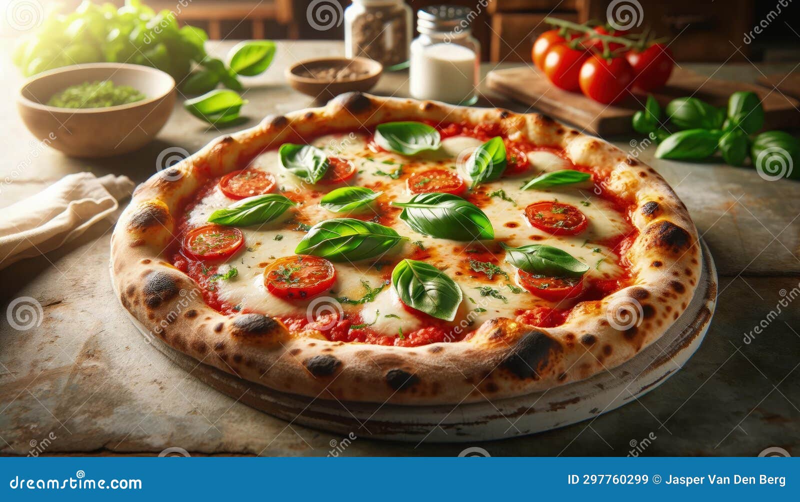 Fresh Margherita Pizza on Rustic Table, AI Generated Stock Illustration ...