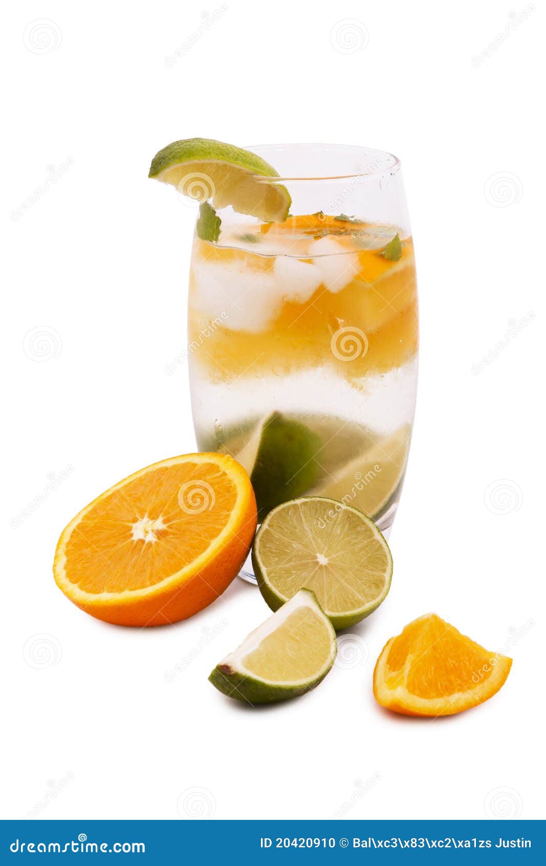 Delicious Cold Cocktail, Fruit and Mint Ice. Stock Photo Image of