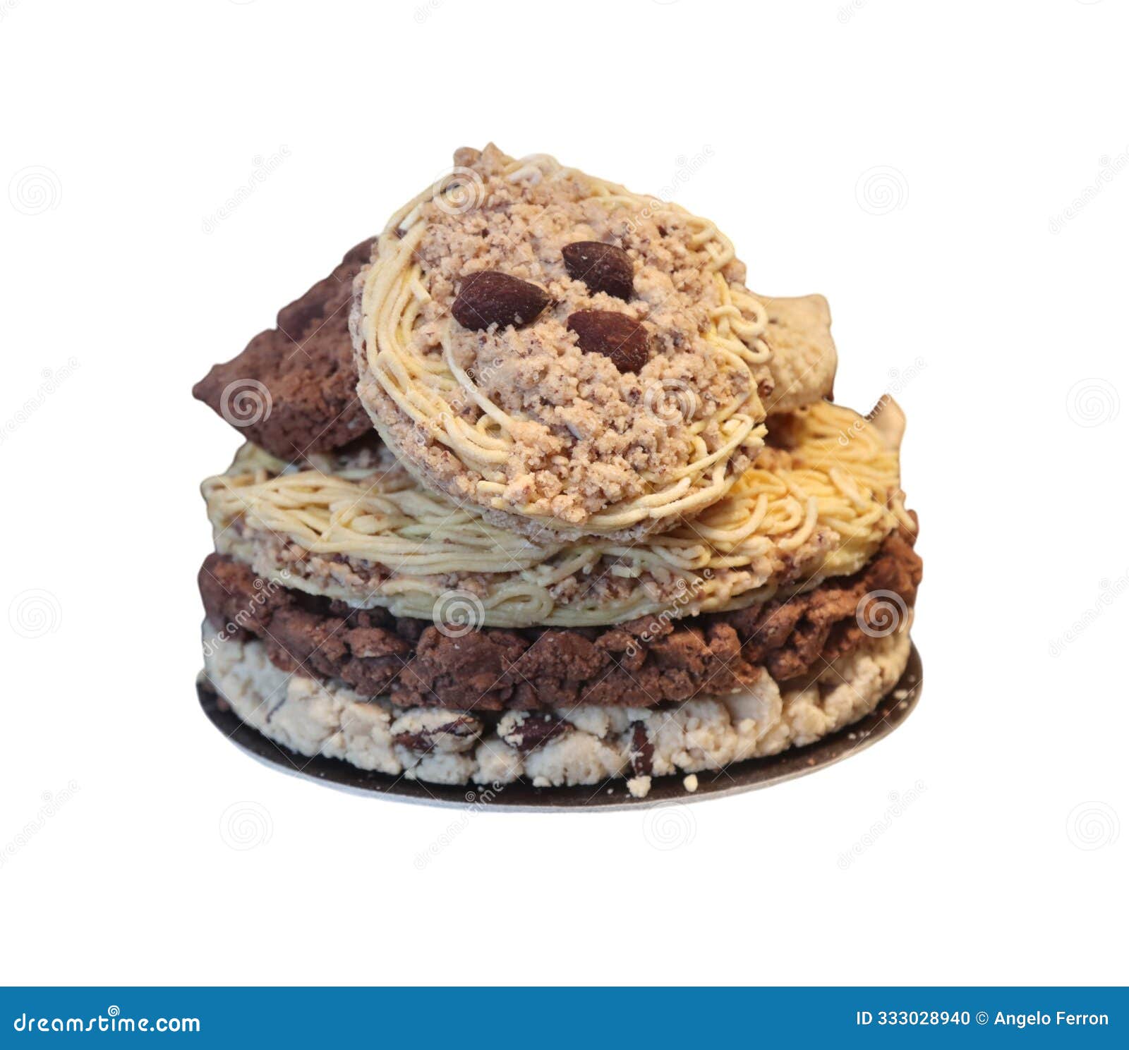 delicious cookies with butter cream forming a heap on cardboard base