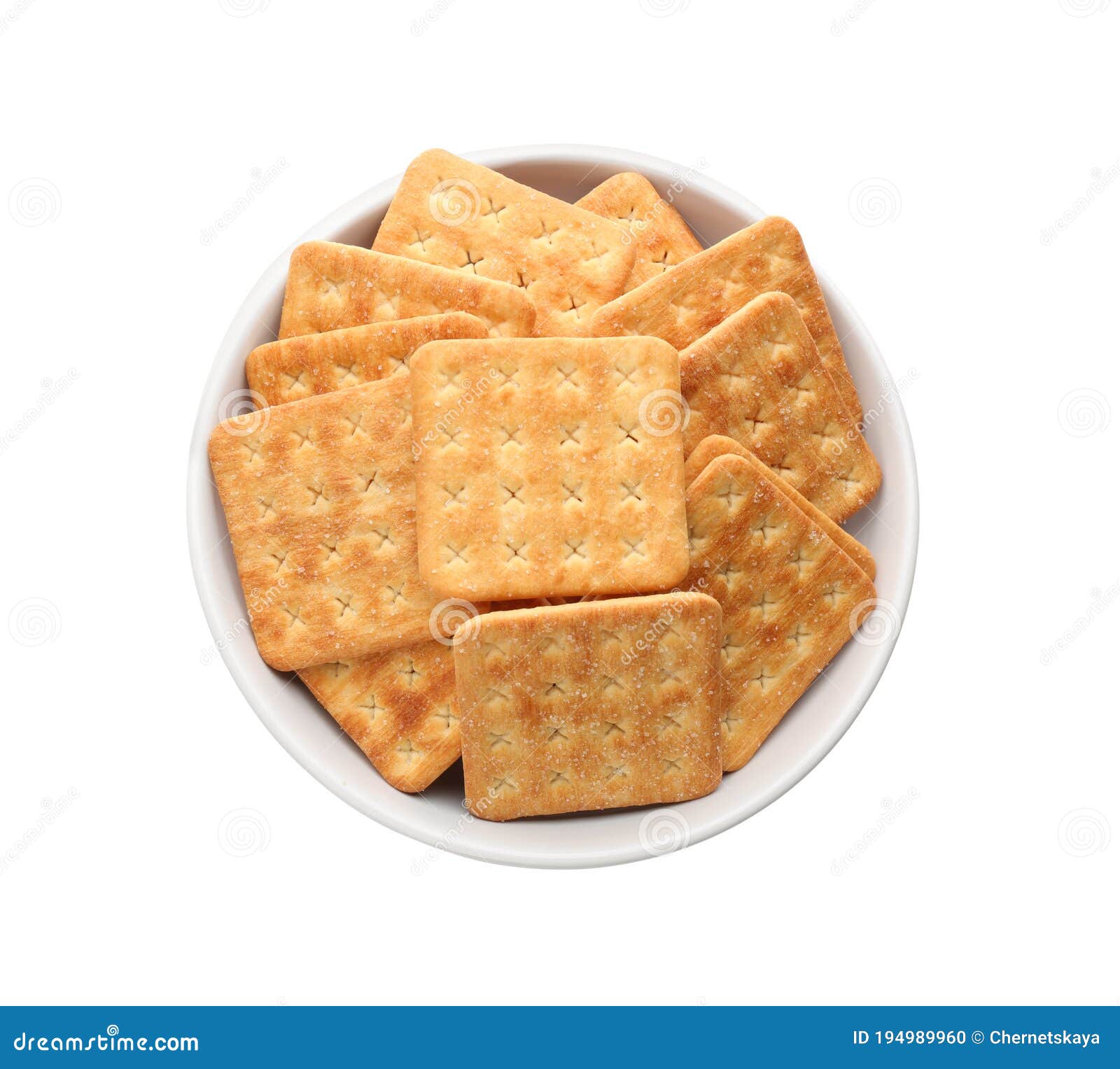 Delicious Crackers in Bowl Isolated, Top View Stock Photo Image of