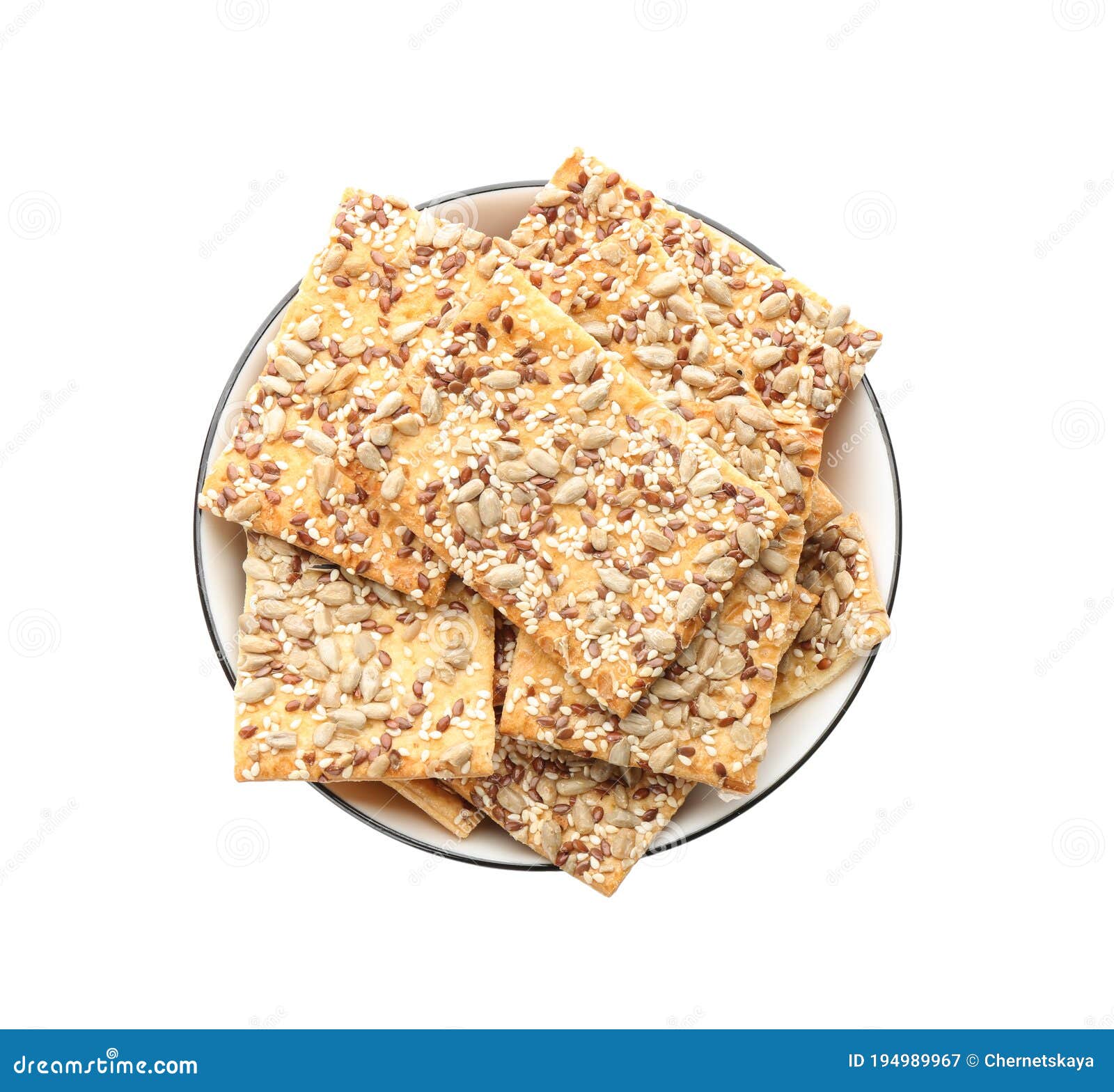 Delicious Crackers in Bowl Isolated on White Stock Image Image of