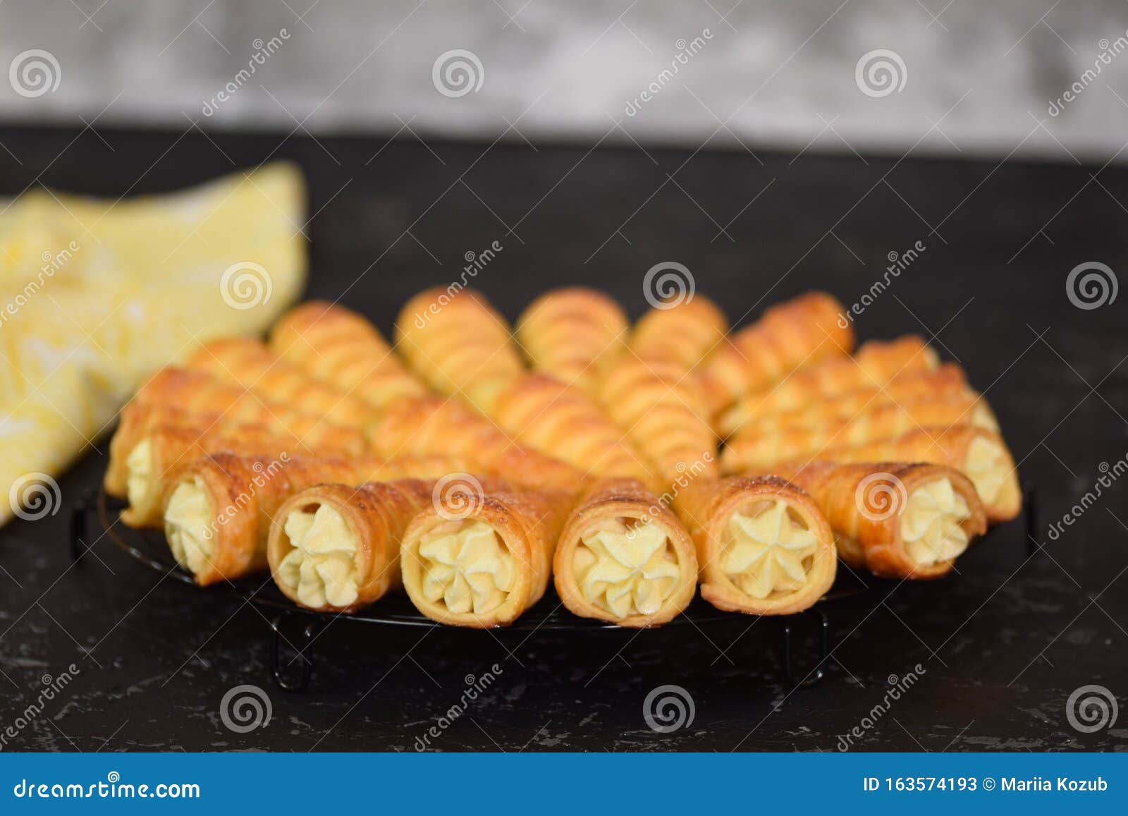 Delicious Cream Horns Filled with Vanilla Cream. Stock Image Image of