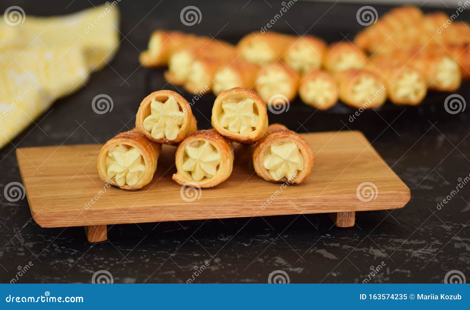 Delicious Cream Horns Filled with Vanilla Cream. Stock Image Image of