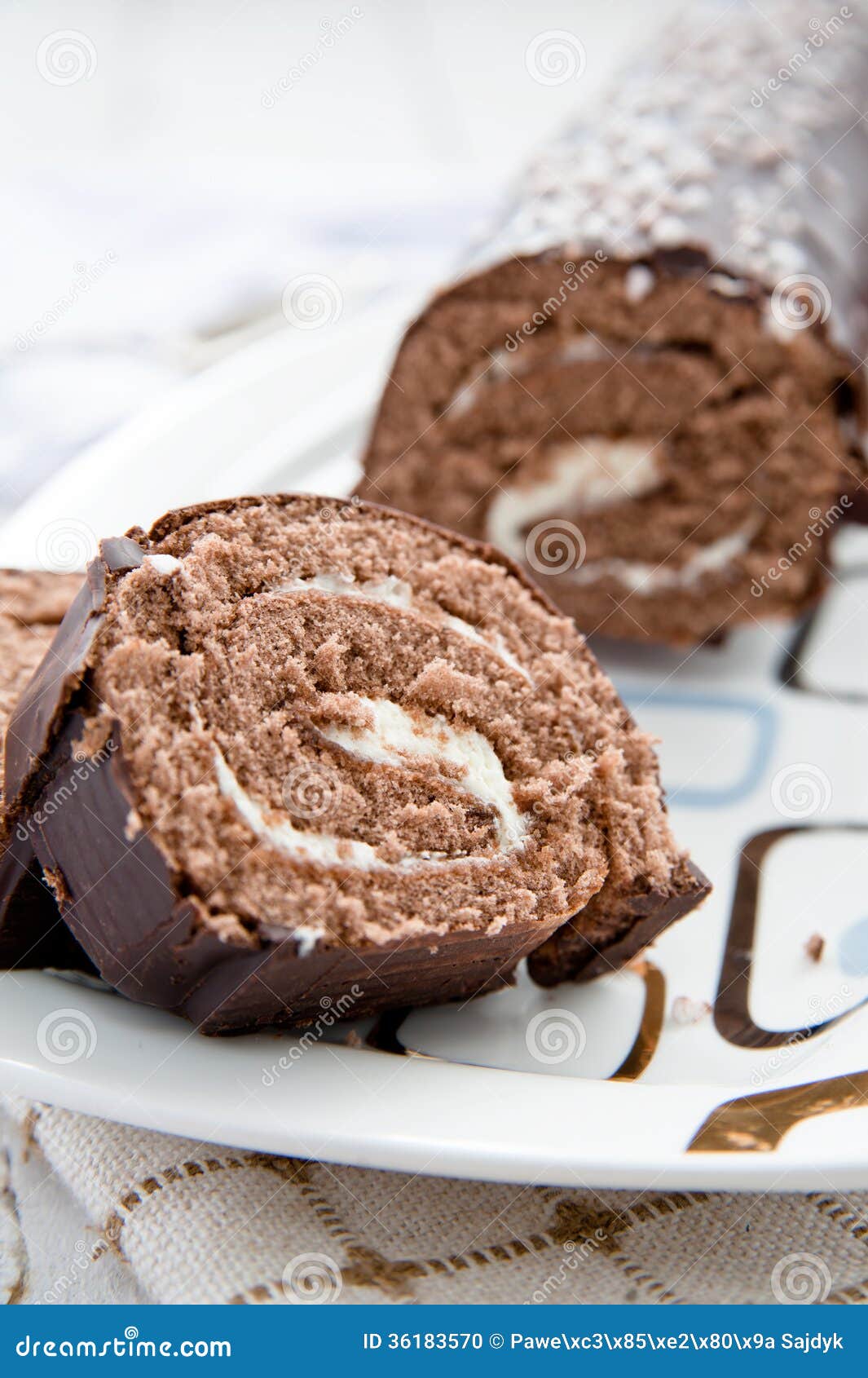 Delicious cream roll cake stock photo. Image of brown 36183570